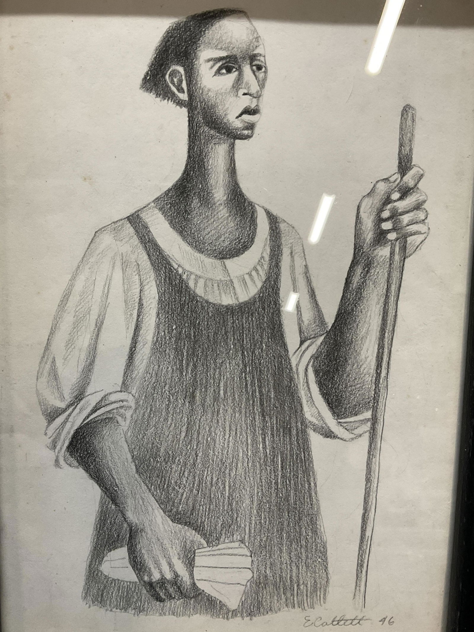 Attr SGND E. CATLETT Graphite Portrait of Woman (1 of 6)