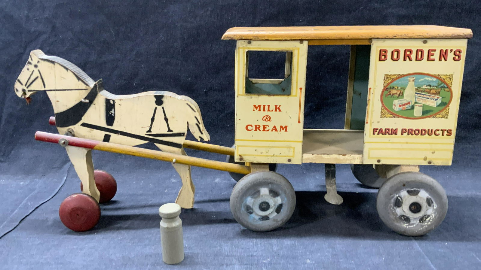 BORDENS Antique Painted Horse Drawn Wagon Toy (1 of 17)