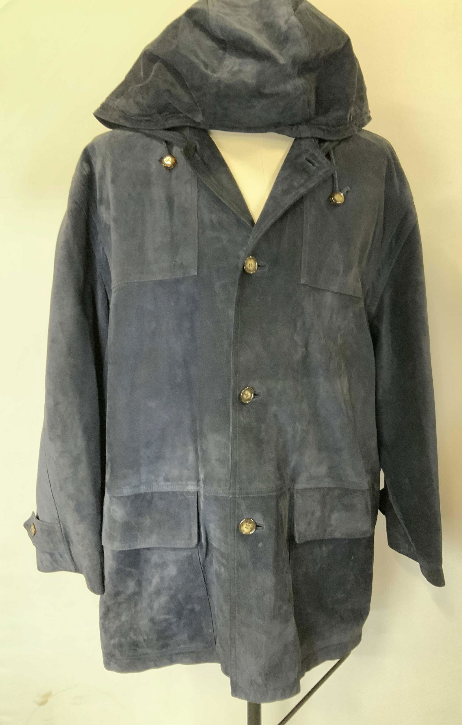 GUCCI Blue Suede 3/4 Length Hooded Coat, Italy (1 of 12)