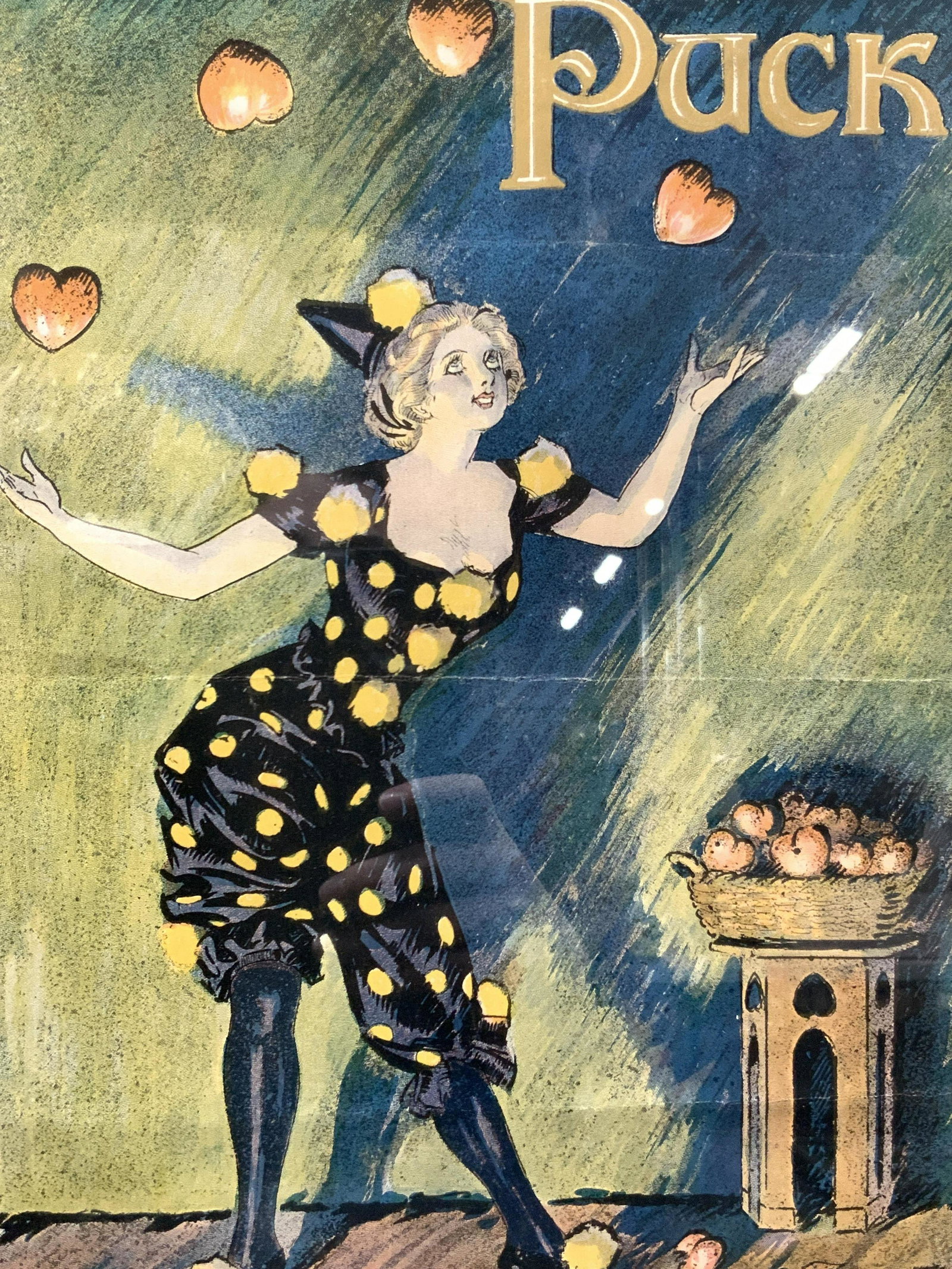 Frank H. Nankville Puck Lithograph: Marked Frank H. Nankville on left corner. Bottom center is marked Saint Valentine Number. Upper center Puck Building, New York, February, 8th, 1911. Subject depicts a woman in black and yellow polka d