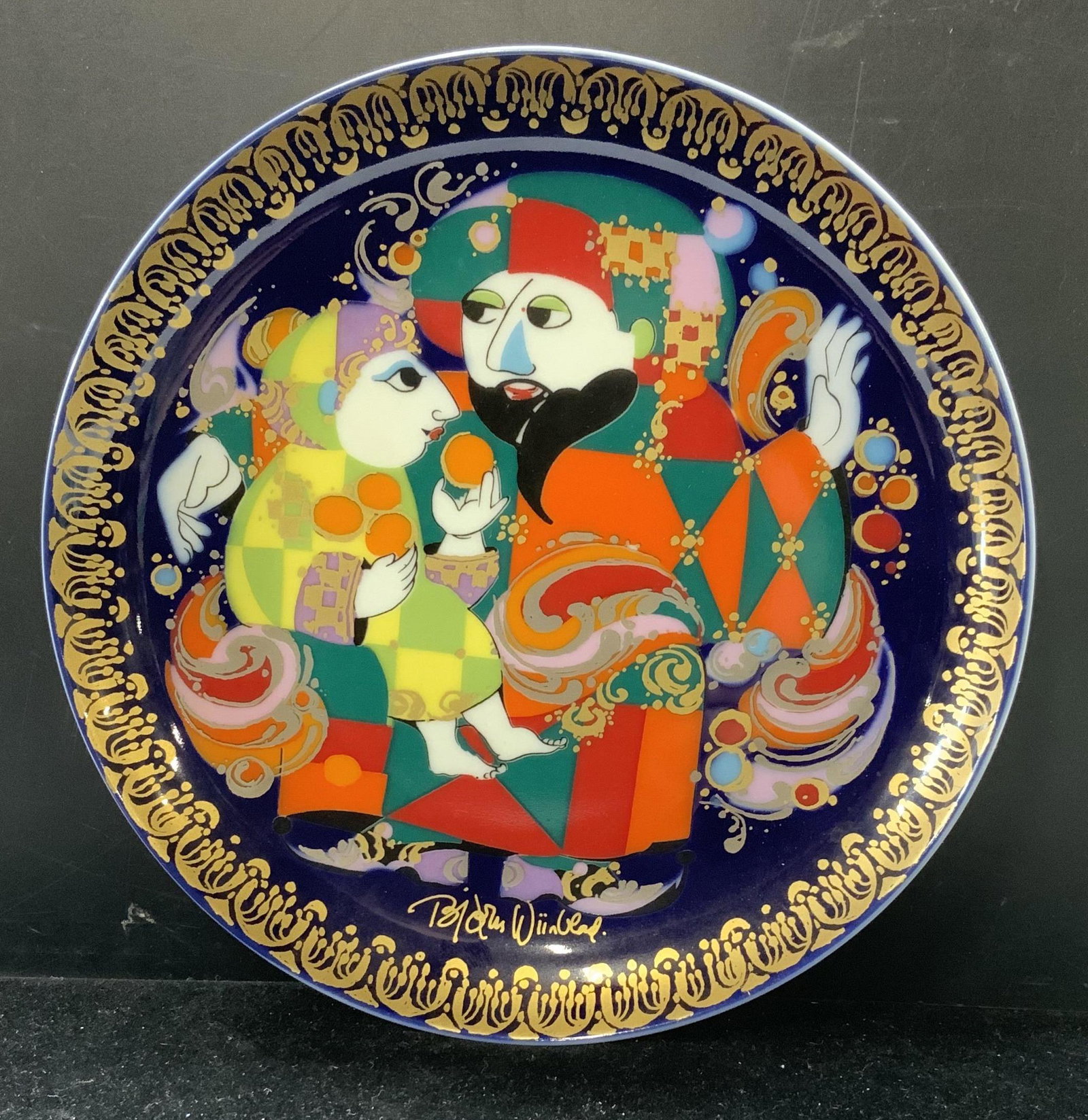 Rosenthal Bjorn Wiinblad Wall Plate, Box: Hand Painted Bjorn Wiinblad Aladin III and The Wonderlampe Series Collectable Wall Plate, Rosenthal Studio-Line, Germany. Comes in an original box ( not the same as the actual plate) with signature of