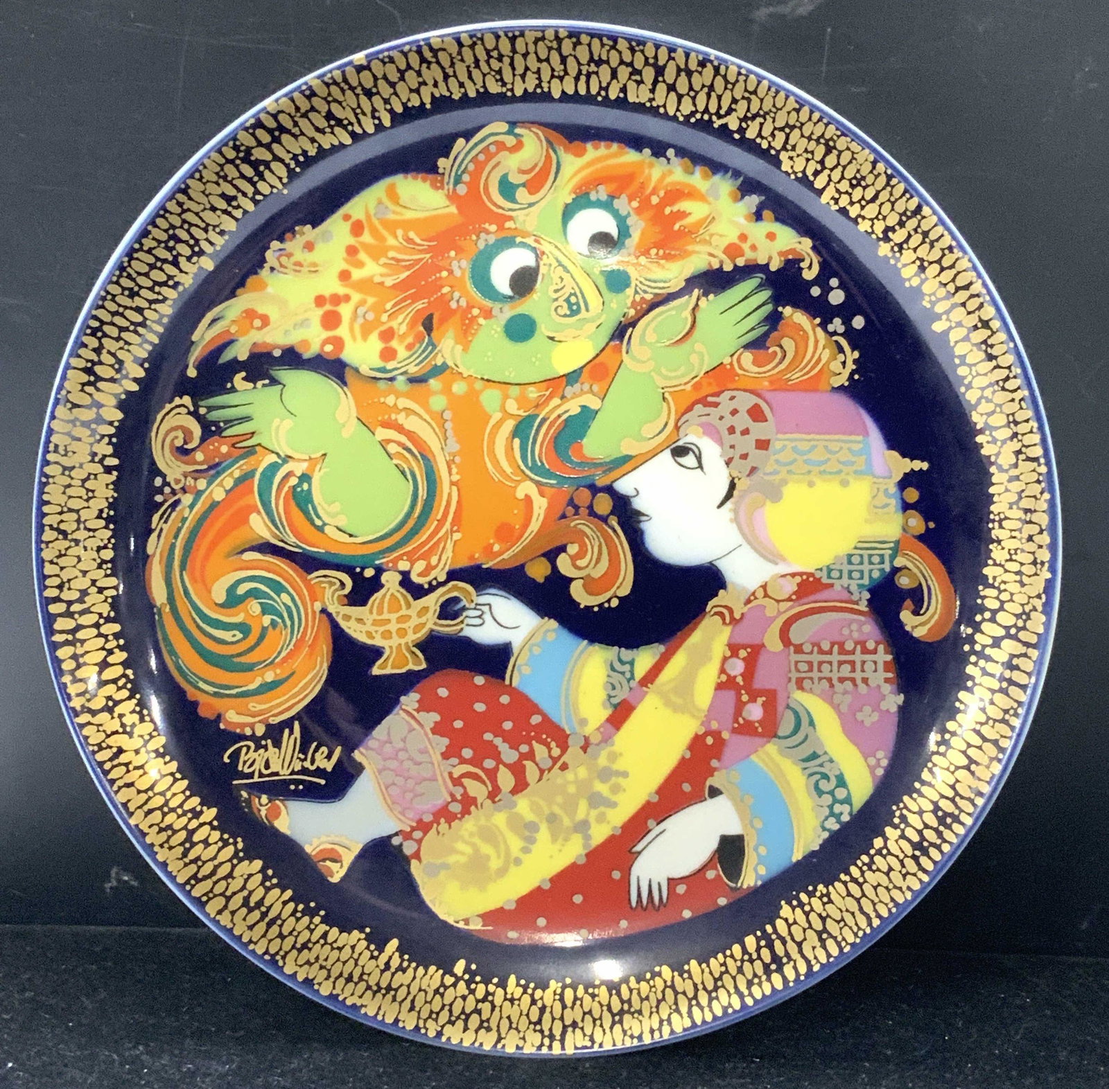 Rosenthal Bjorn Wiinblad Wall Plate, Org Box: Hand Painted Bjorn Wiinblad Aladin III and The Wonderlampe Series Collectable Wall Plate, A cubist decorative limited edition display/ wall plate. Rosenthal Studio-Line, Germany. Comes in the original