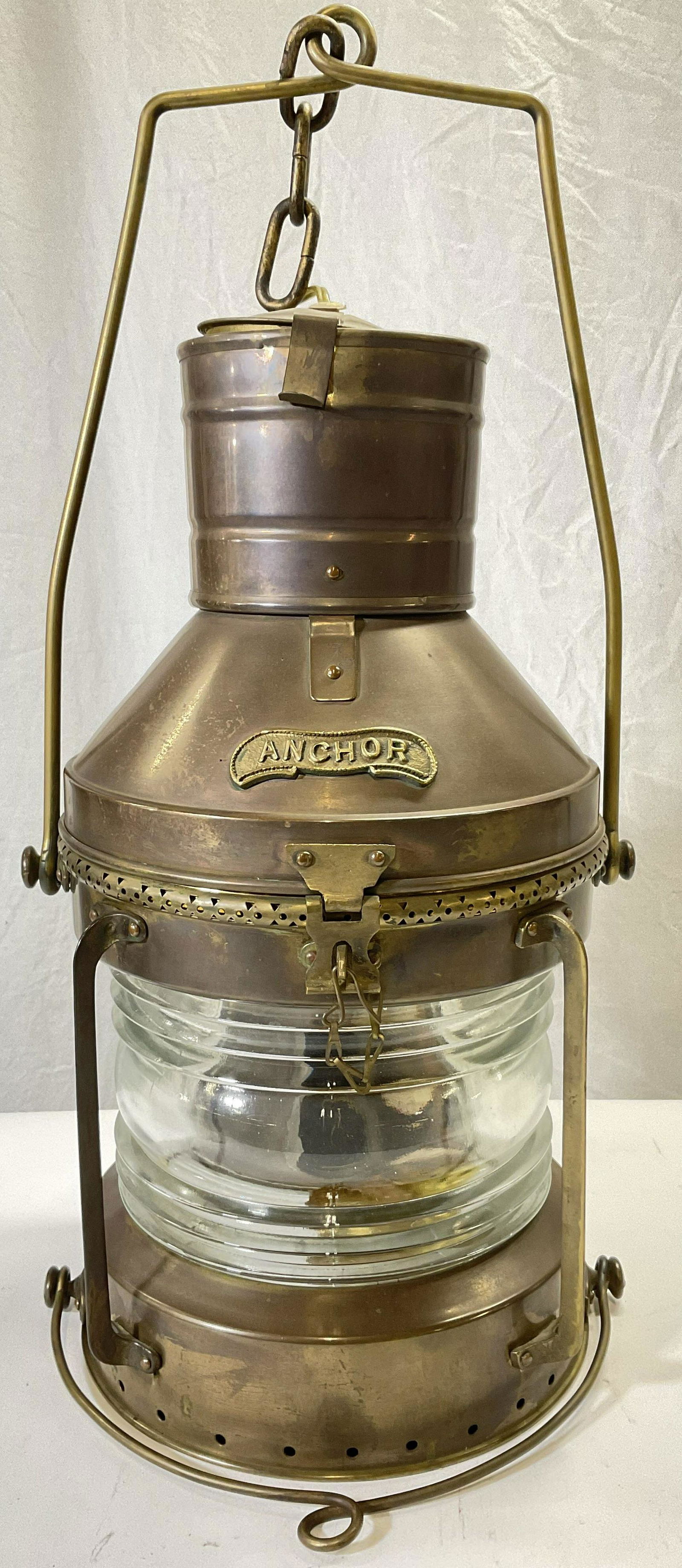 ANCHOR Vntg Copper & Brass Naval Ship Lantern (1 of 10)