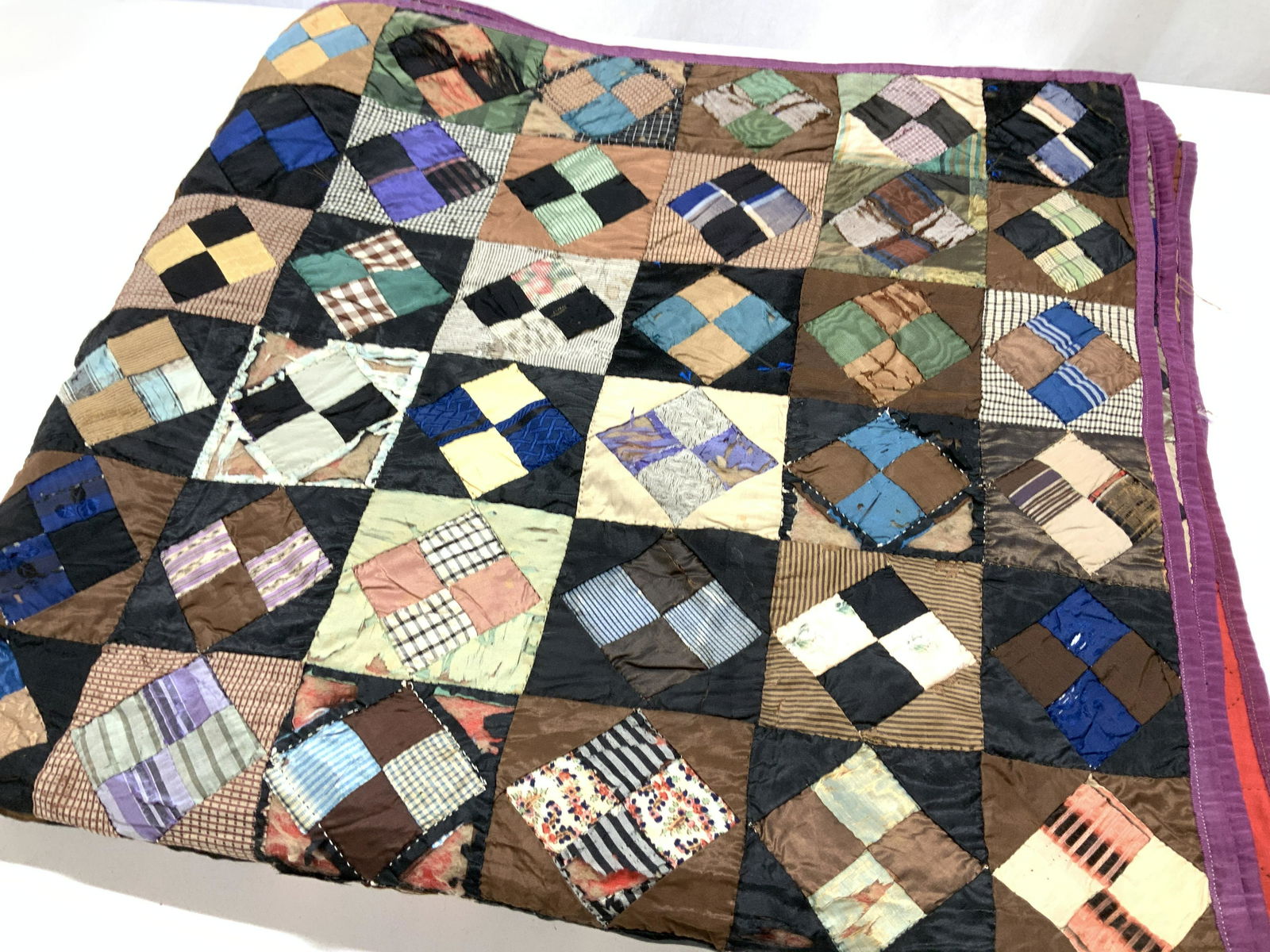 Antique Victorian Silk Patchwork Quilt (1 of 8)
