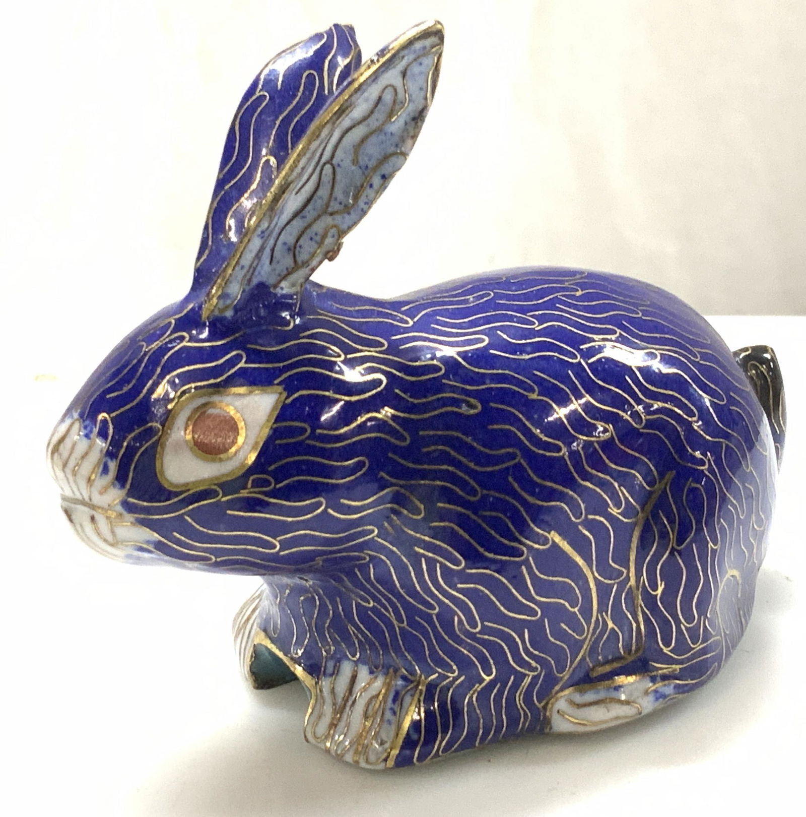 JingTai Sapphire Blue Cloisonne Rabbit Figurine (1 of 5)