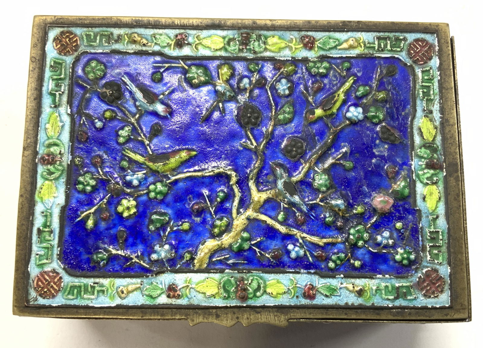 Vintage Asian Enamel and Brass Trinket box (1 of 7)