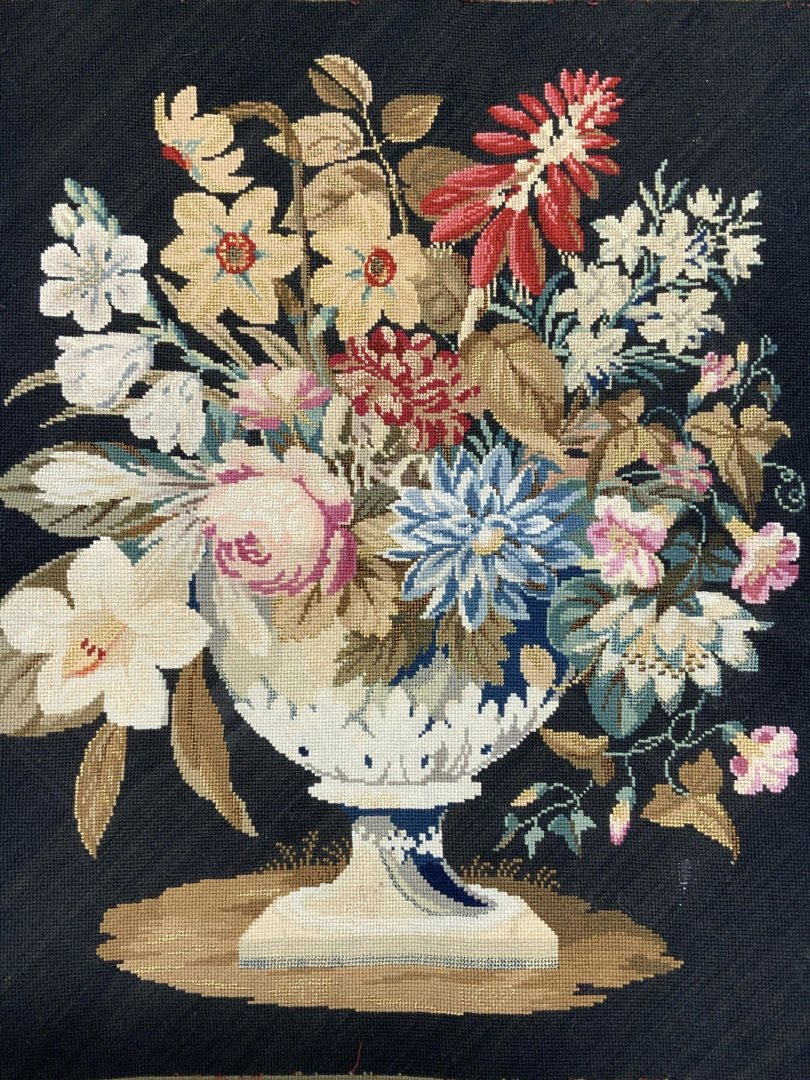 Vintage Needlepoint Tapestry of Flowers (1 of 5)