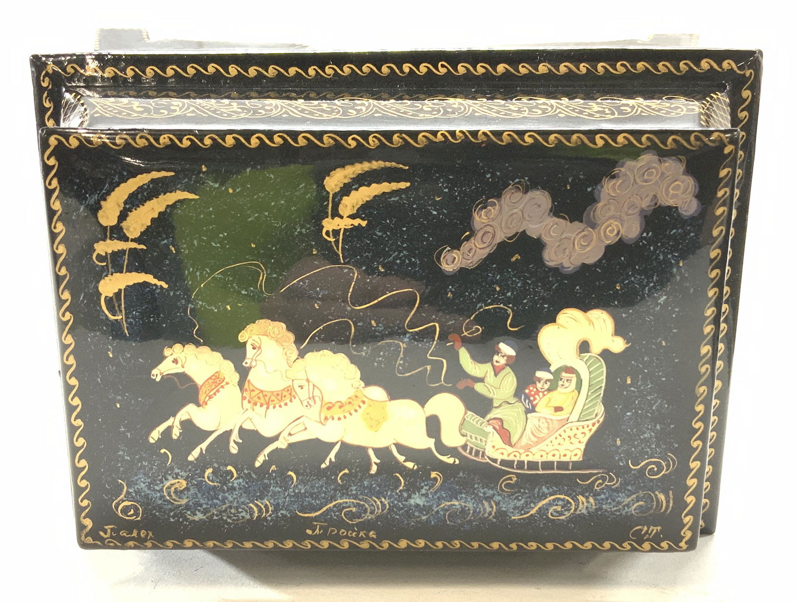 Lacquered Russian Jewelry Box, Signed (1 of 6)