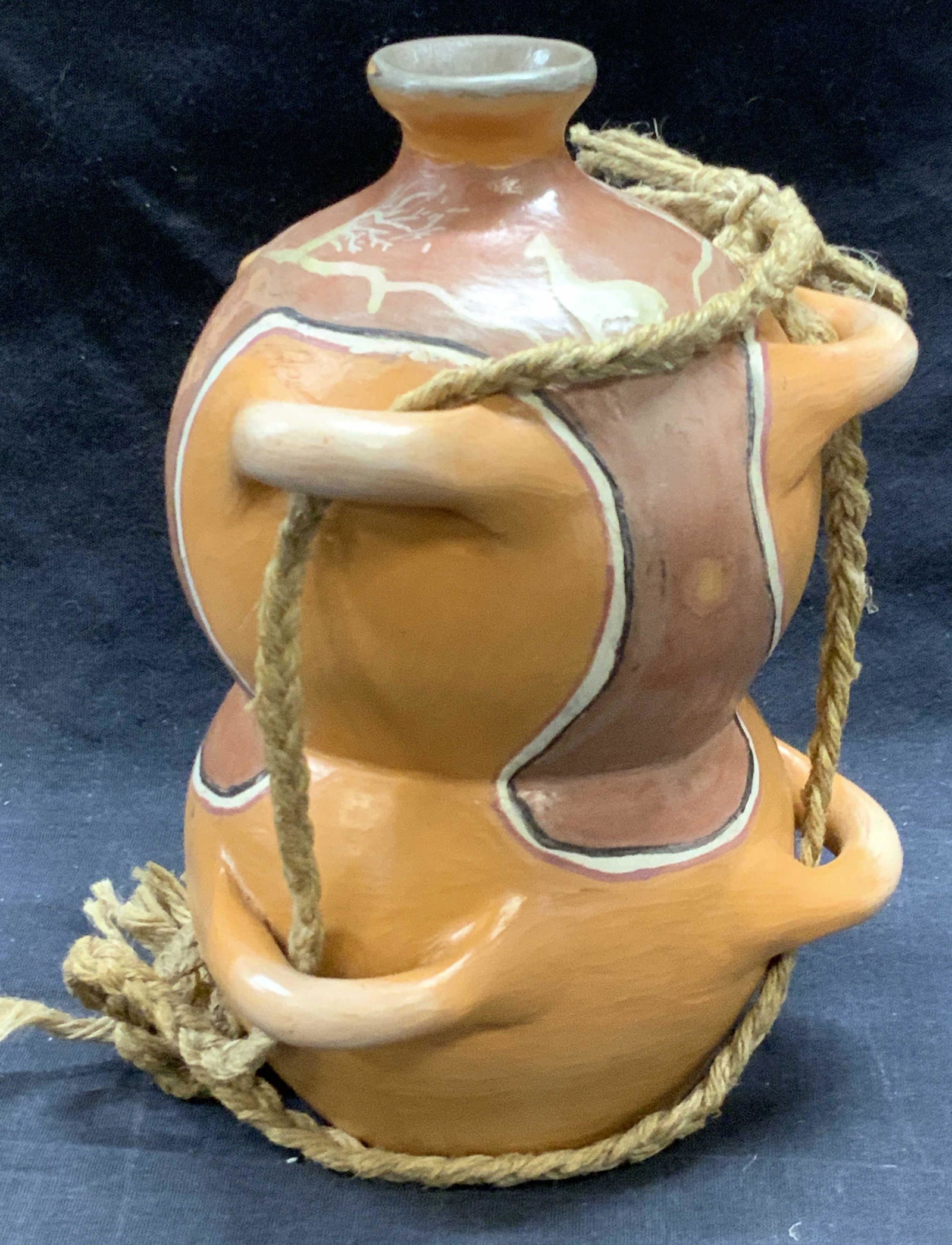 Latin American Double Gourd Ceramic Vessel, Sgn (1 of 6)