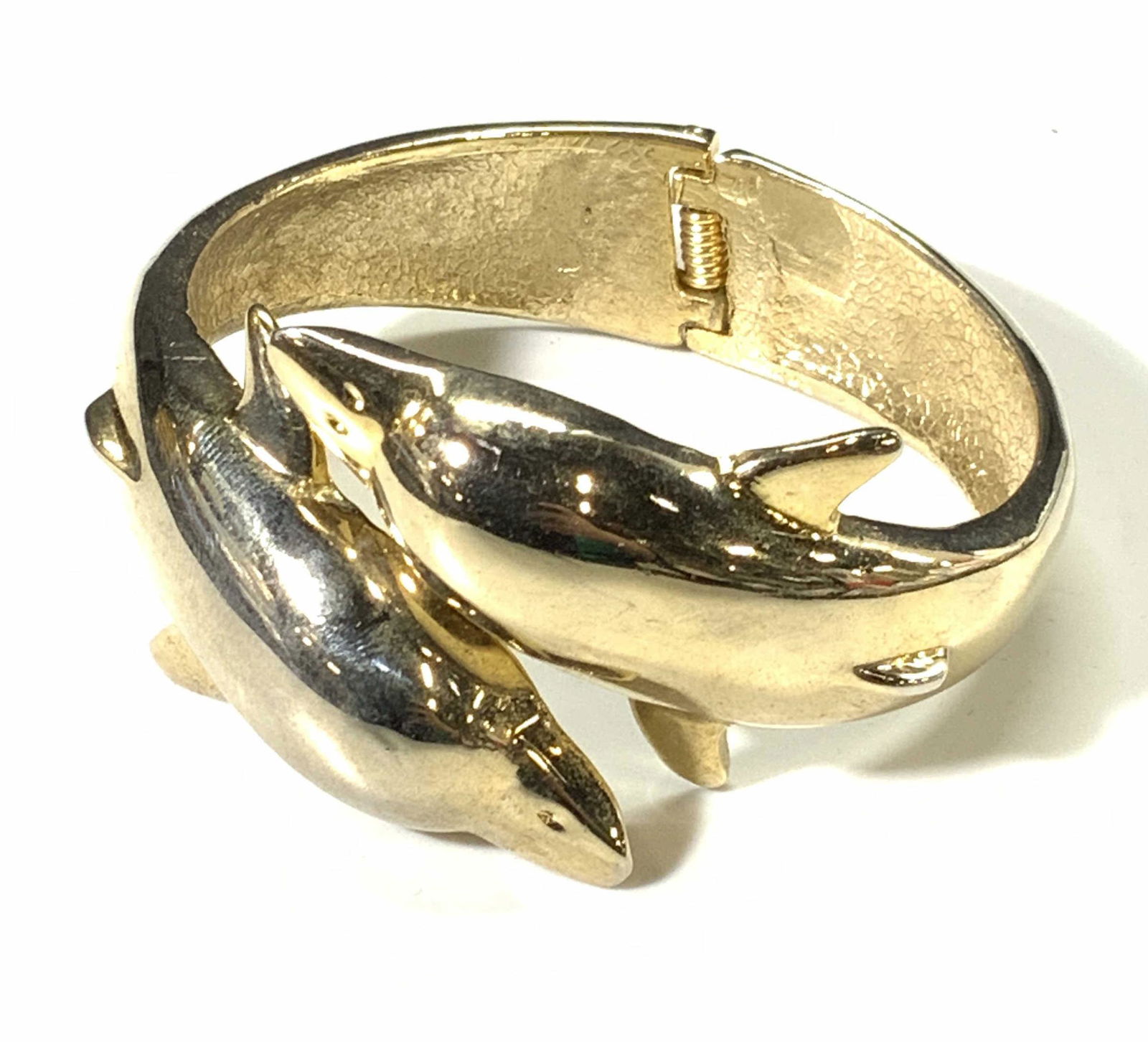 Vintage Gold Tone Dolphin Bangle Bracelet (1 of 4)