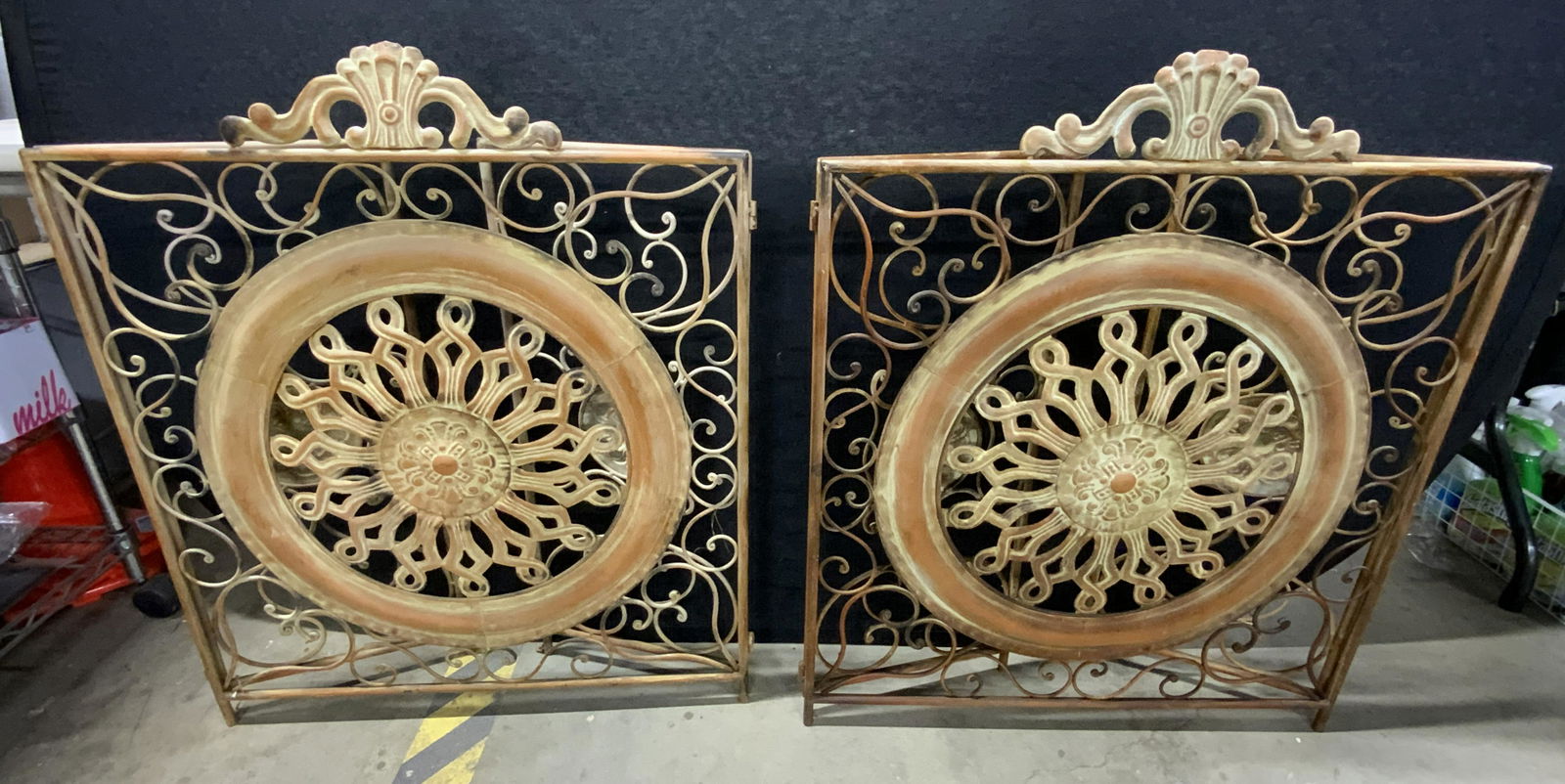 Pair Vintage Metal Medallion Fireplace Screens (1 of 12)
