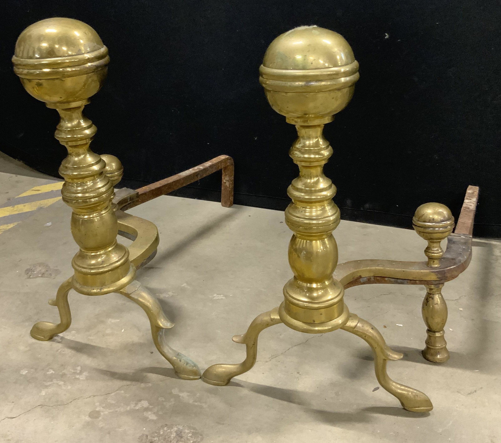Pair Vintage Brass & Iron Spherical Andirons (1 of 9)