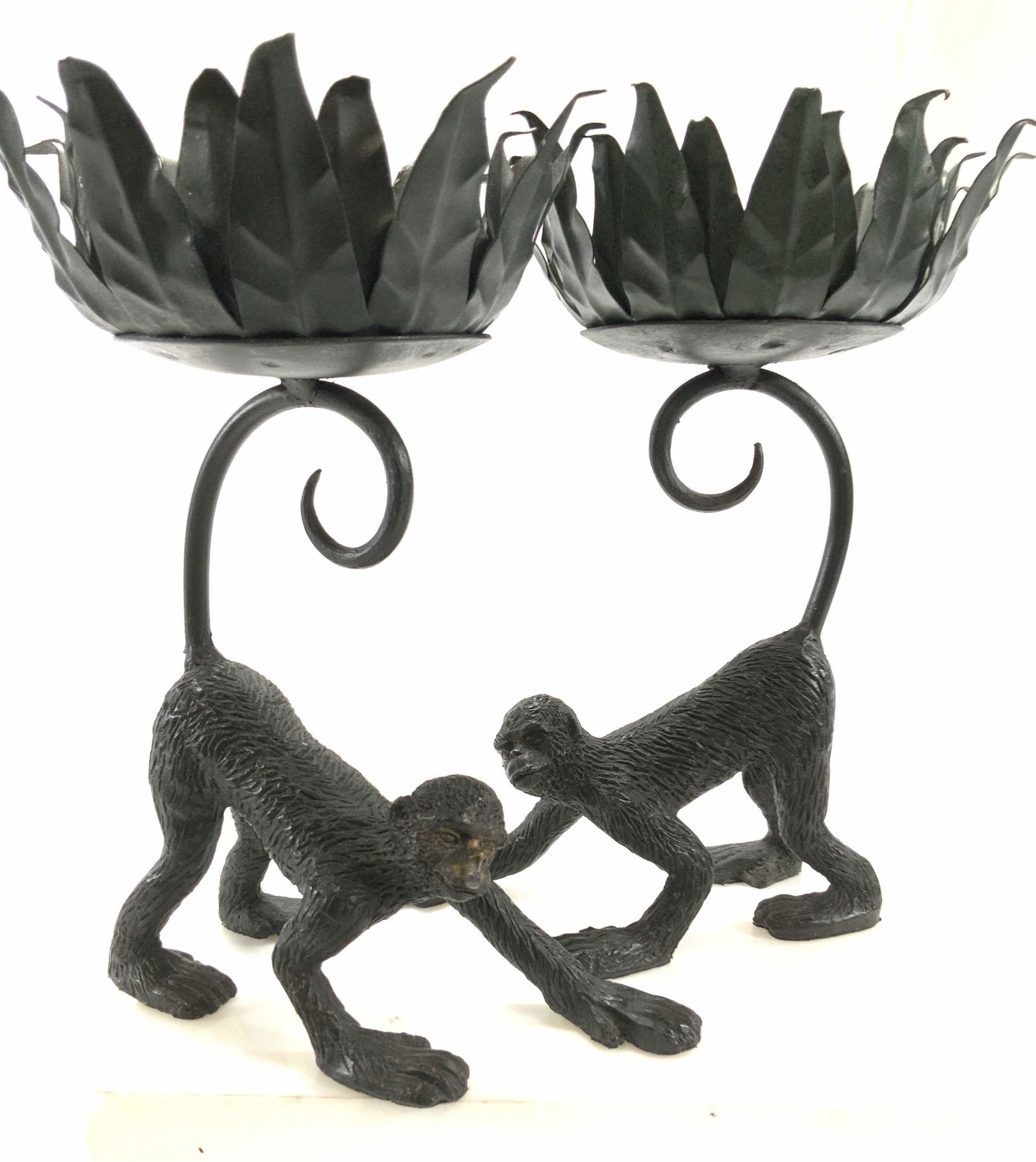 Pair Heavy Cast Iron Monkey Candle Holders (1 of 6)