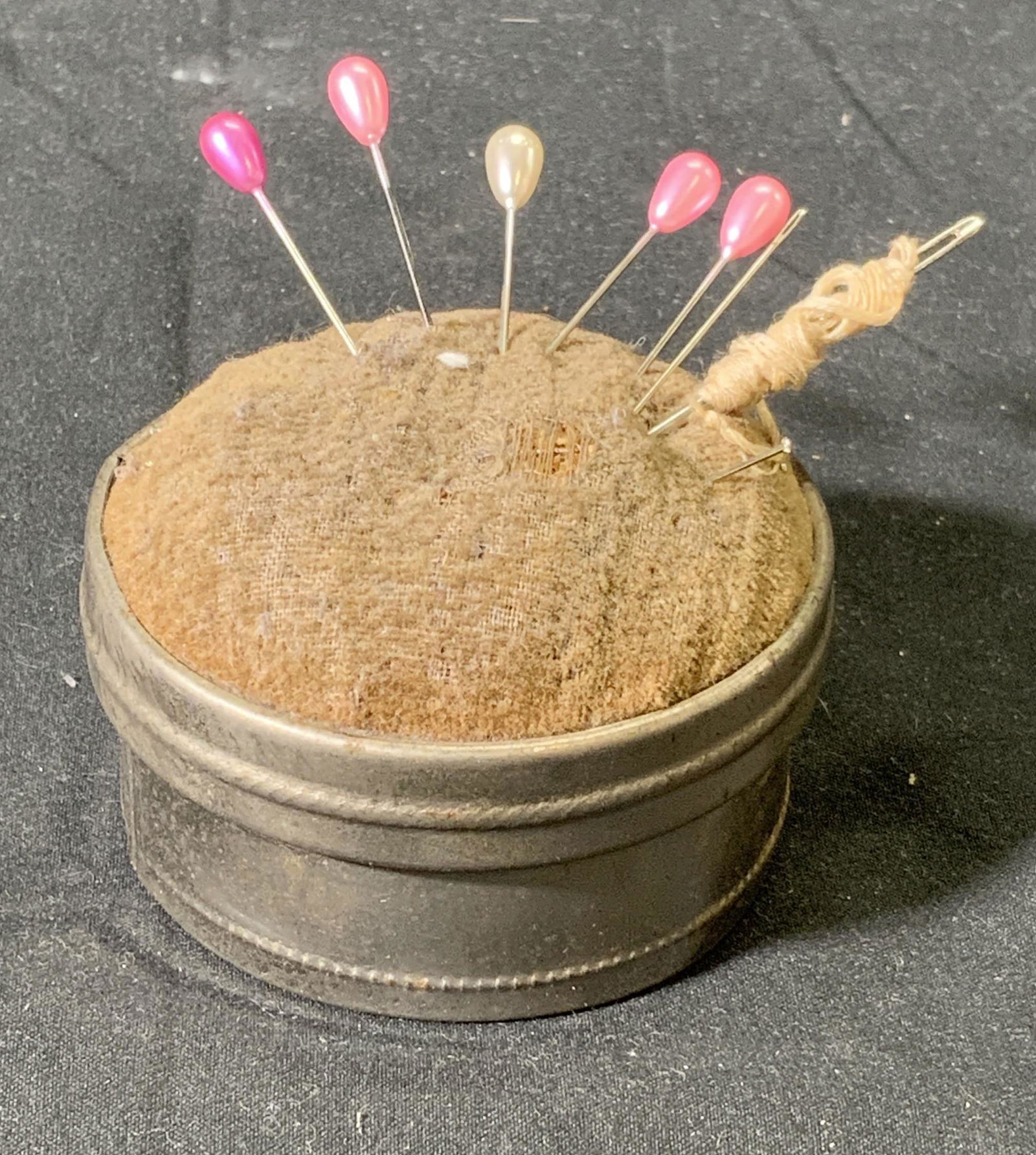 Vintage Pincushion & Metal Sewing Tin (1 of 6)