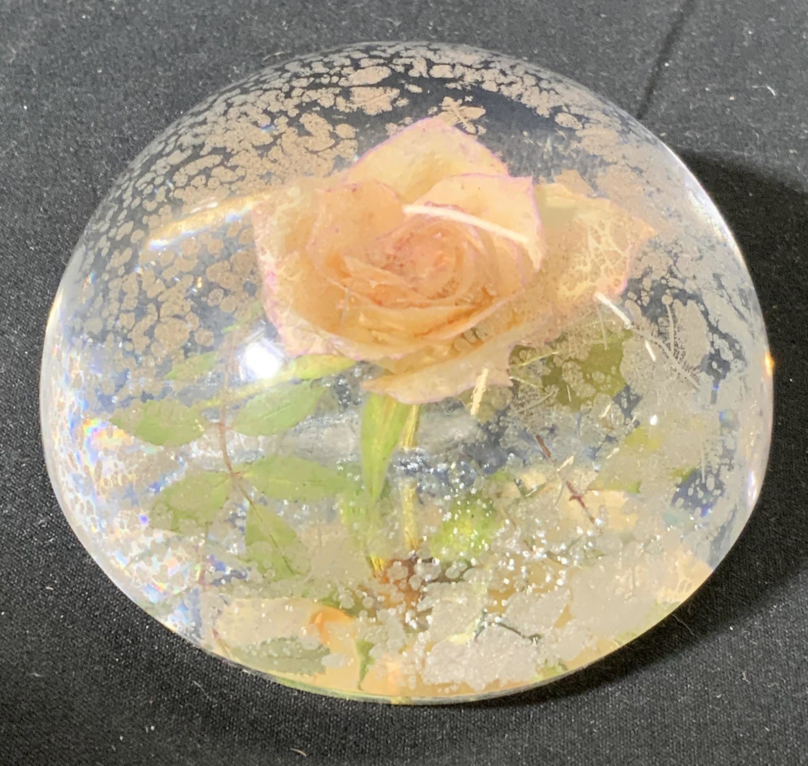 Signed W ROLFE Pink Floral Lucite Paperweight (1 of 6)