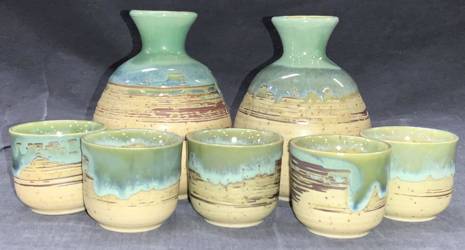 Set of 7 Ceramic Sake Bottles & Cups, Japan (1 of 10)