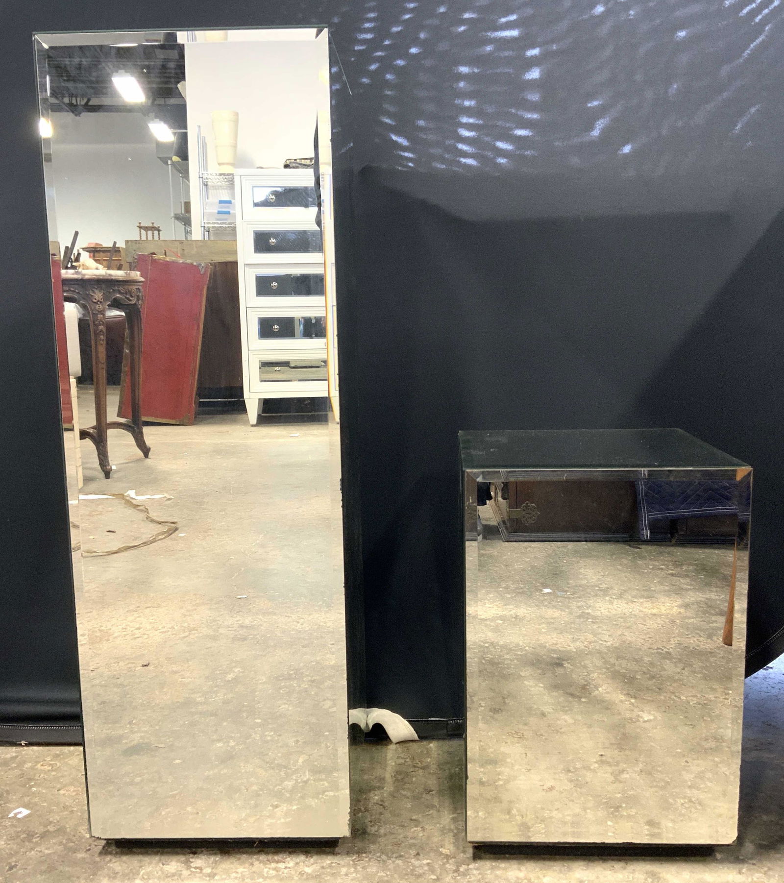Lot 2 Beveled Mirrored Pedestals (1 of 7)