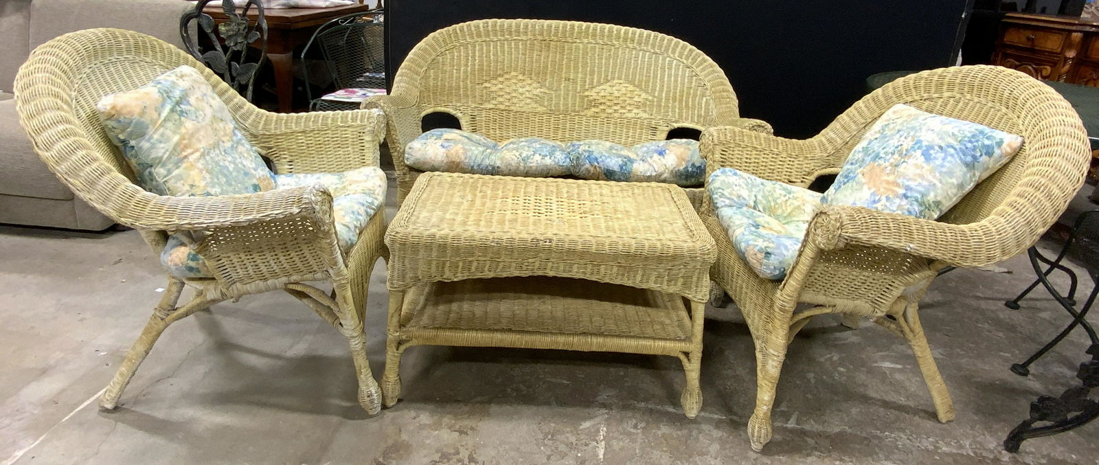 Lot 4 Vintage Woven Wicker Yellow (1 of 8)