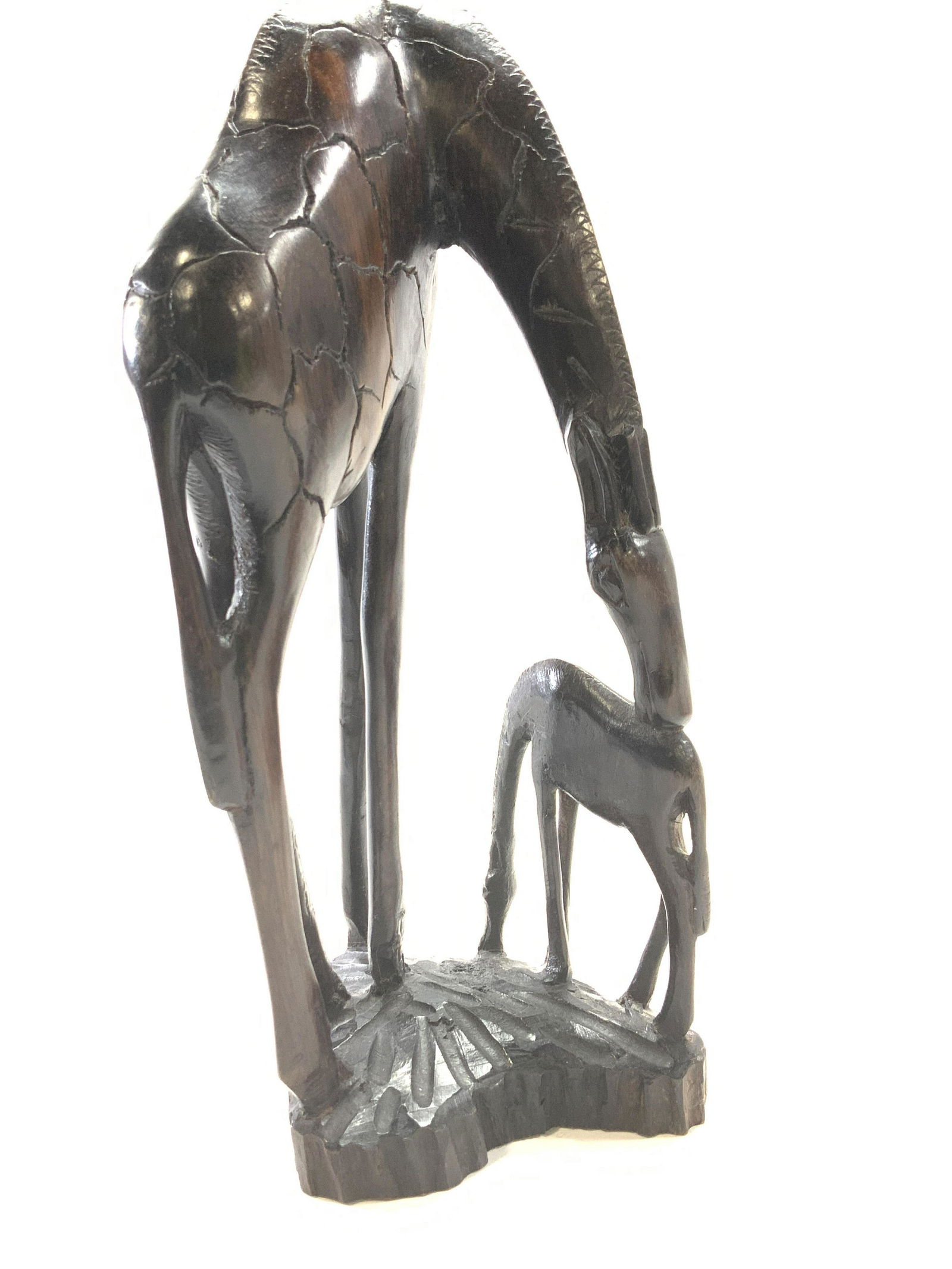 Carved Wood Giraffe Sculpture: Hand Carved Adult and Baby Giraffe sculpture. A rich mahogany toned wood. Measures 9.75 in. Ht., 4 in width. Hand Carved Wood Giraffe Sculpture, Giraffe, African Safari Animal Sculpture, Giraffe Figur