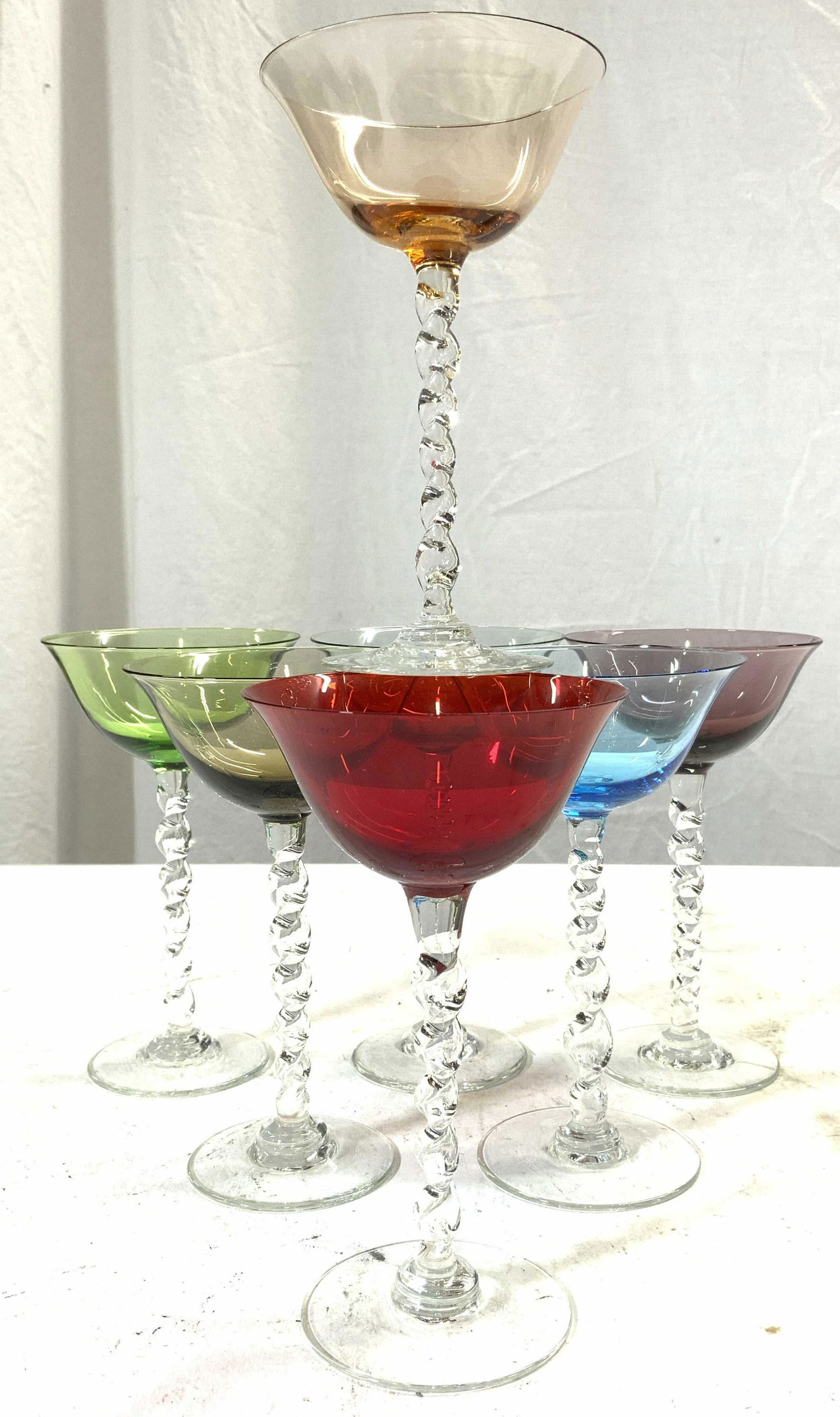 Lot 7 Art Glass Stemware W Twisted Stems (1 of 8)