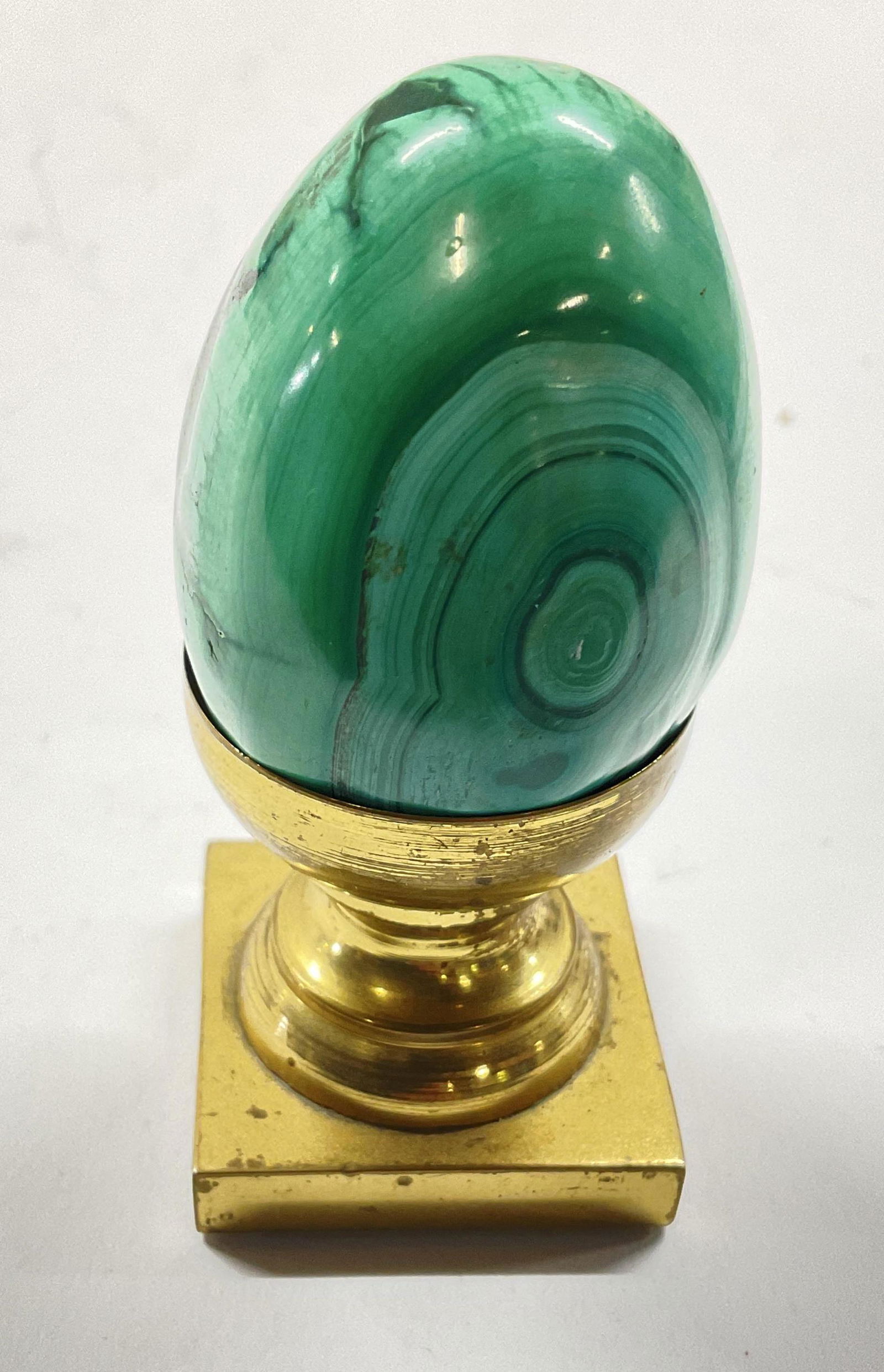 Malachite Stone Egg & Brass Stand (1 of 4)