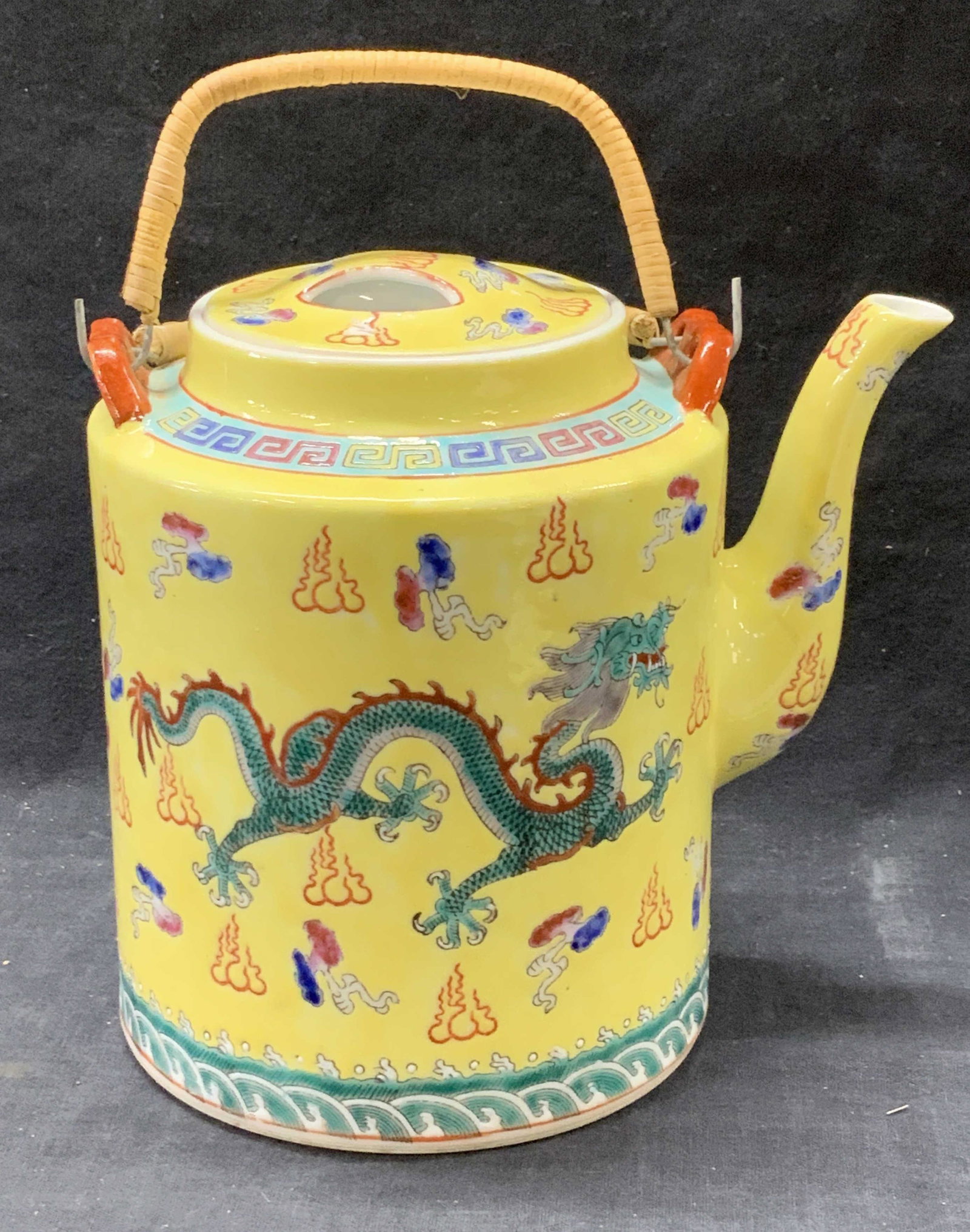 Asian Dragon Stoneware Teapot, Sgn (1 of 6)