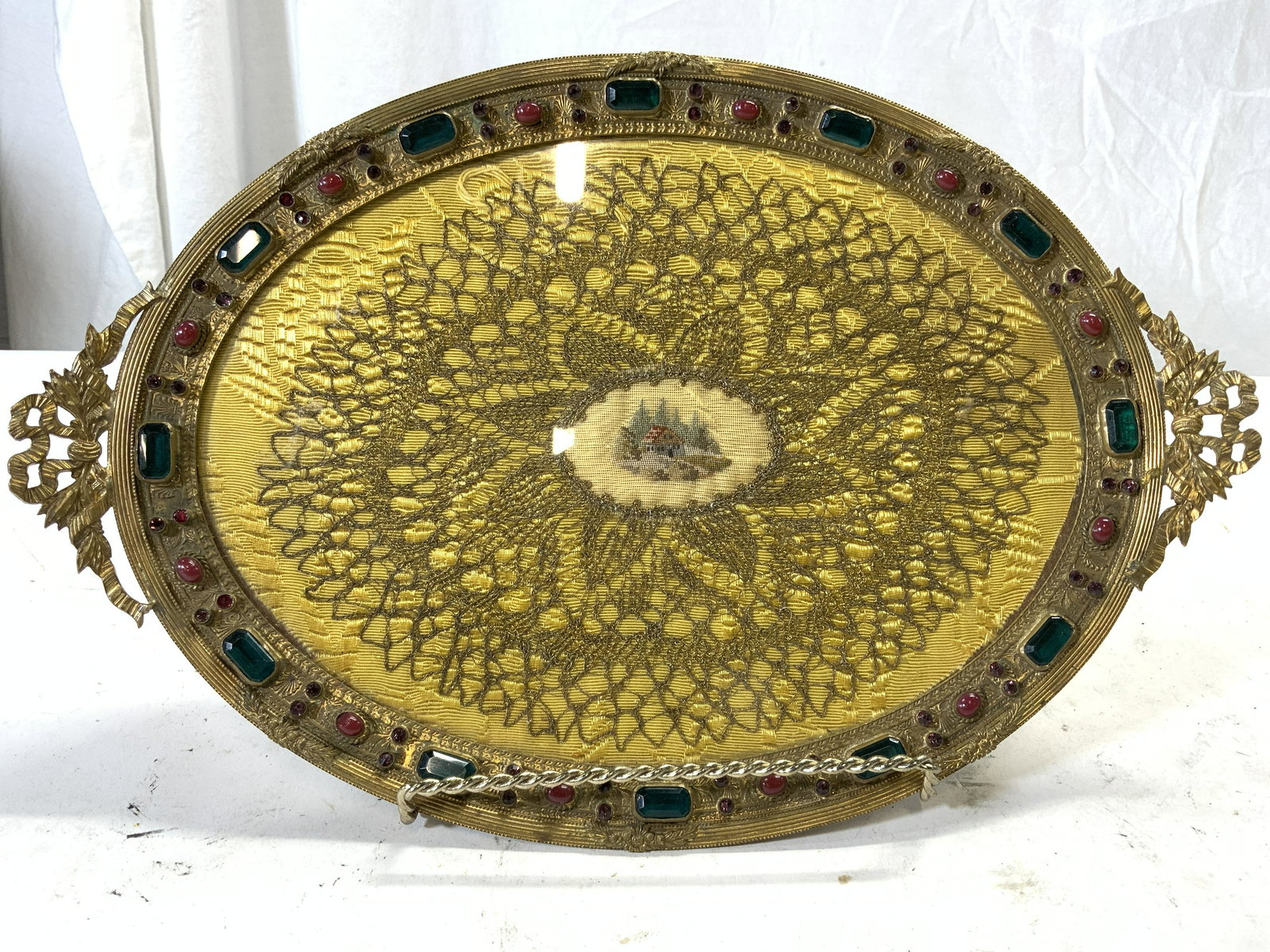Vintage Footed Embroidered Brass Tray (1 of 8)