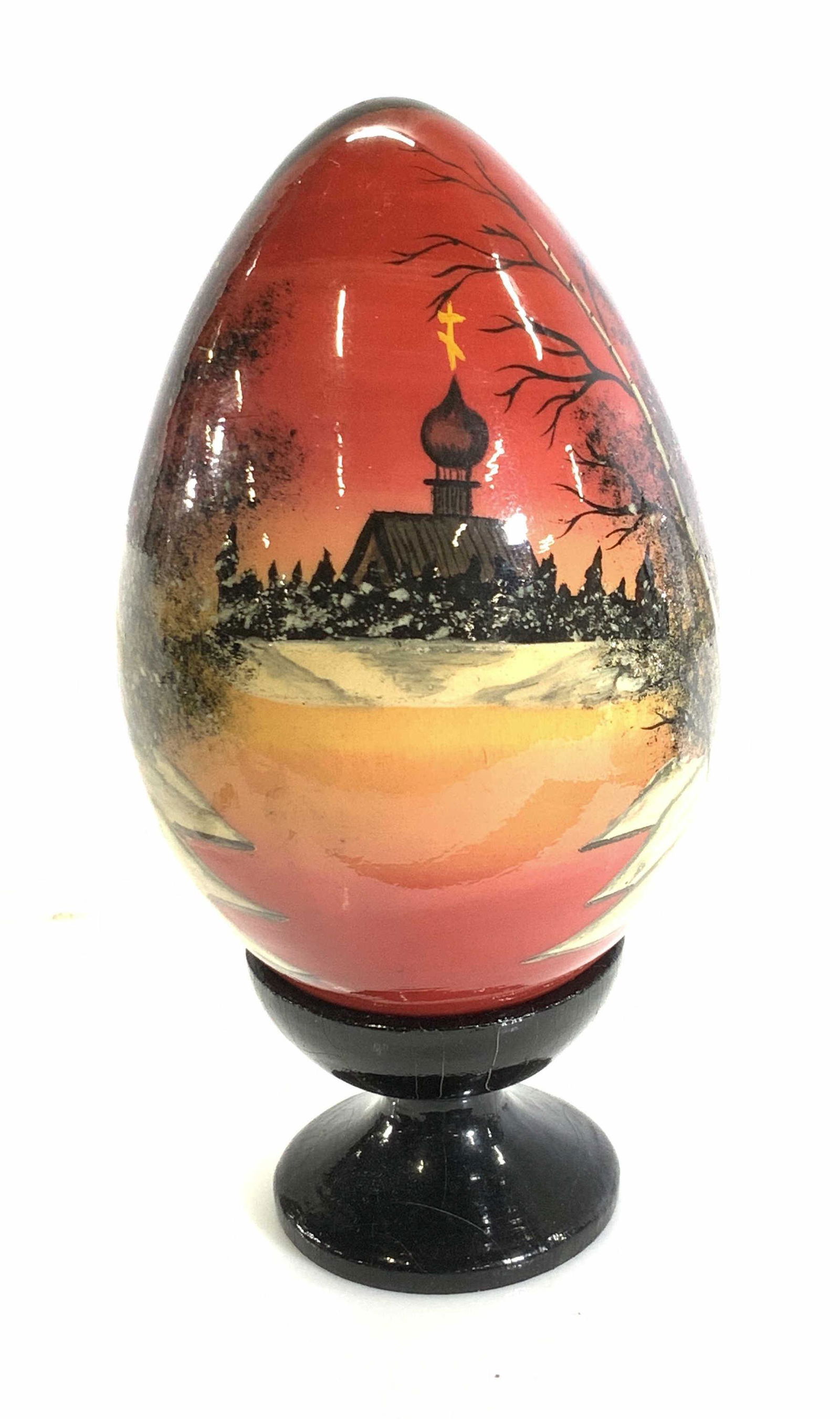 Hand Paint Lacquered Russian Wood Egg on Stand, 2 (1 of 5)