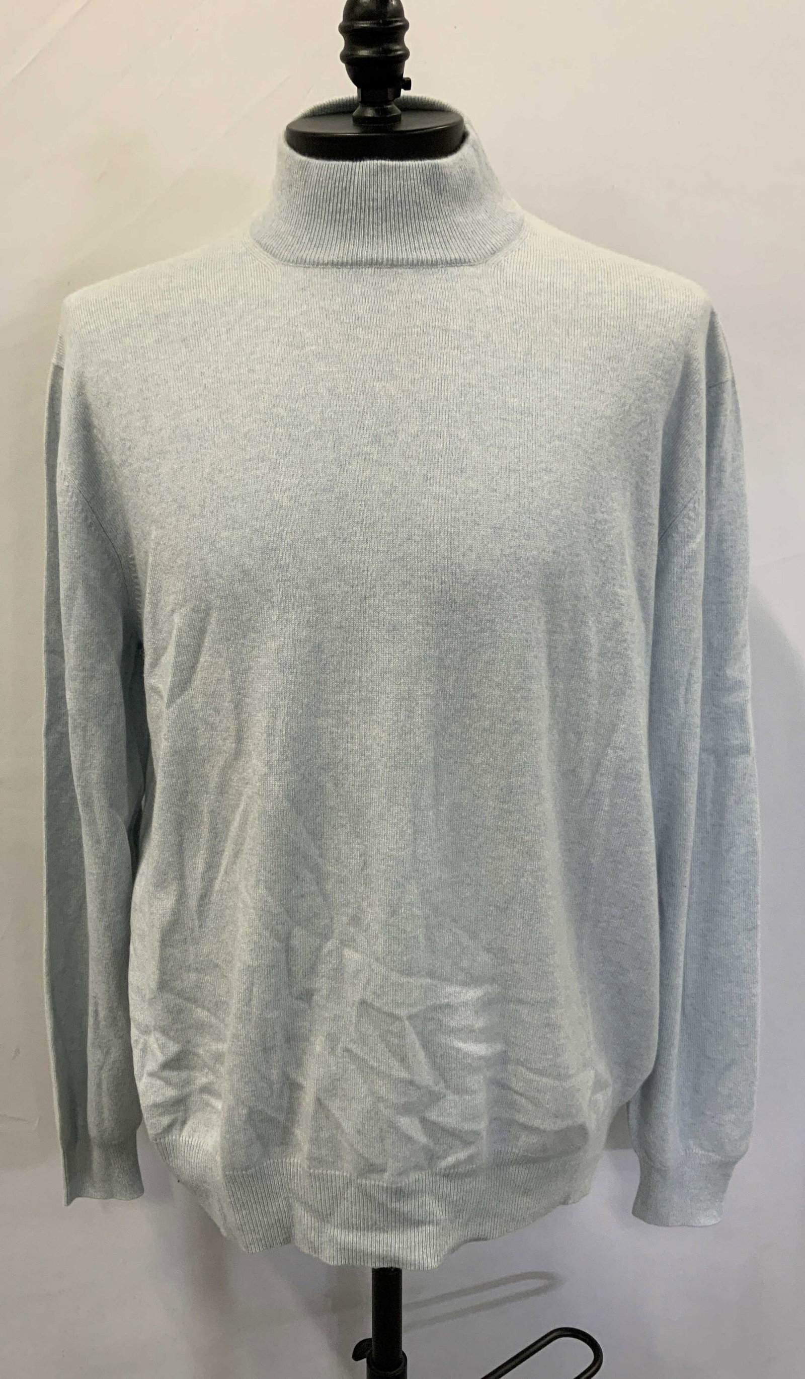 CAINS MOORE Blue Cashmere Mock Neck Sweater: Cains Moore light blue mock neck sweater. 100% cashmere. Size 58/3X. Gently worn. Made in Italy. CAINS Moore, CAINS Moore sweater, mens designer fashion, mens designer sweater, mens blue sweater, mens