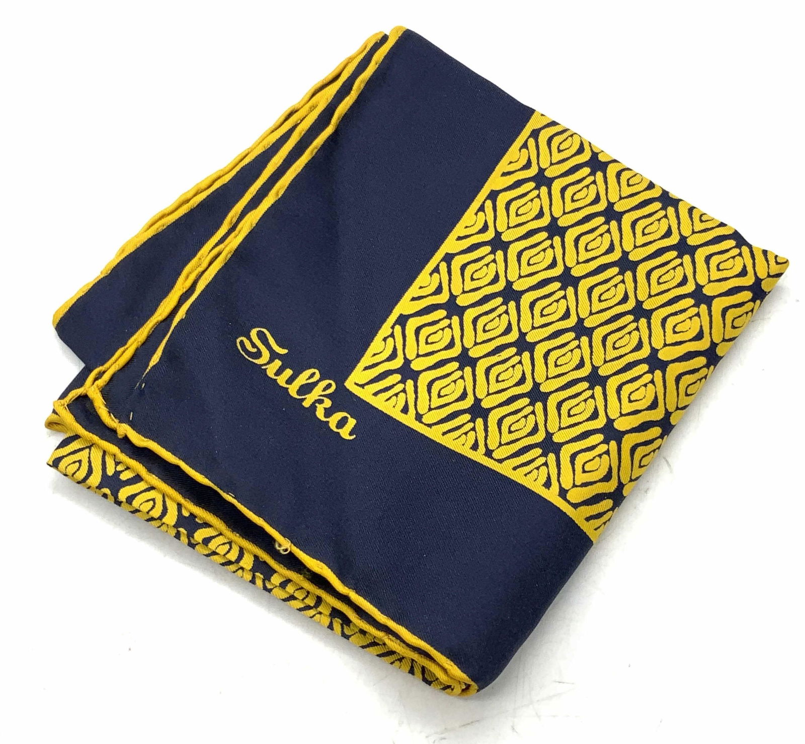 SULKA Gold & Navy Patterned Square Scarf, Italy (1 of 10)