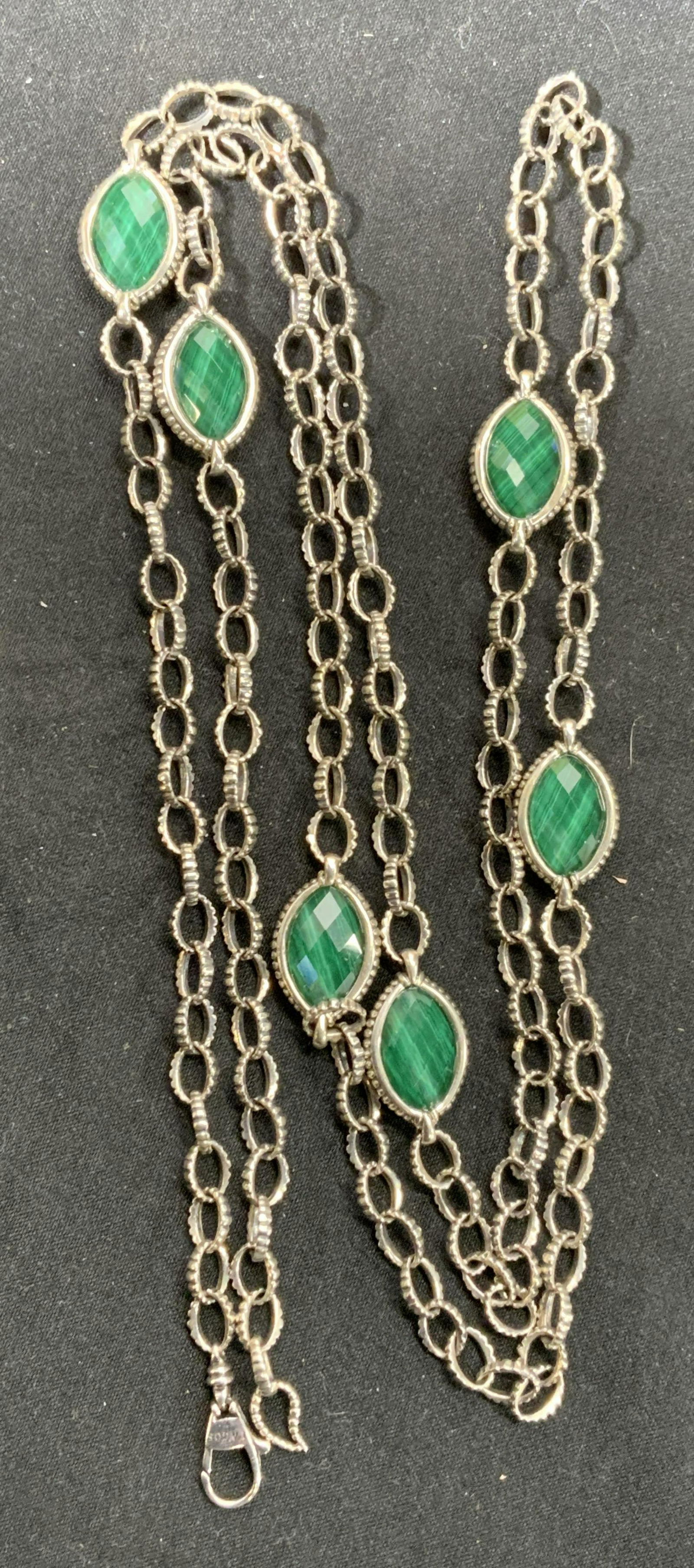 Vintage STERLING SILVER Green Crystal Necklace (1 of 6)