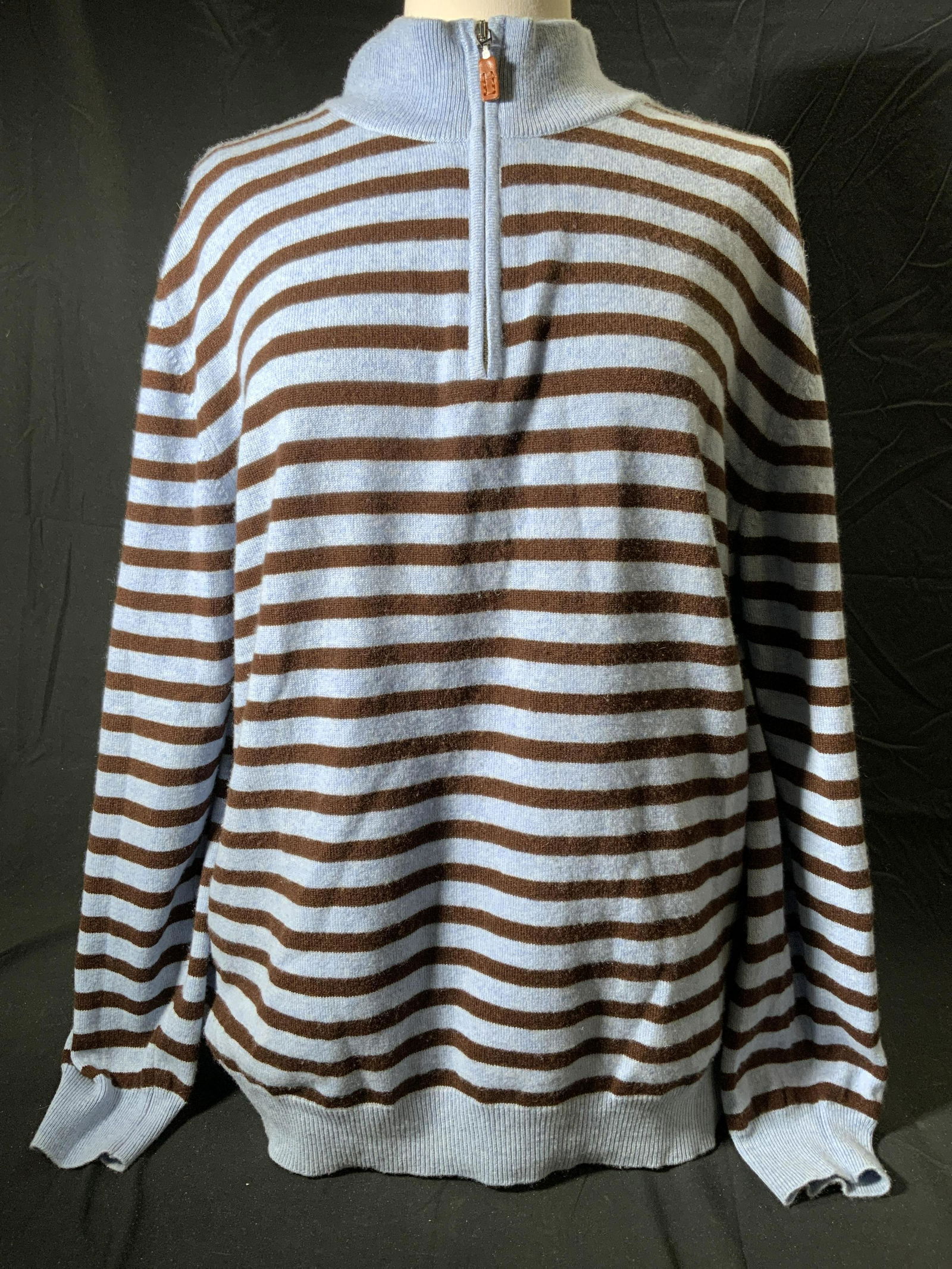 TAKE 6 BY KASHANI Blue Striped Cashmere Pullover (1 of 6)