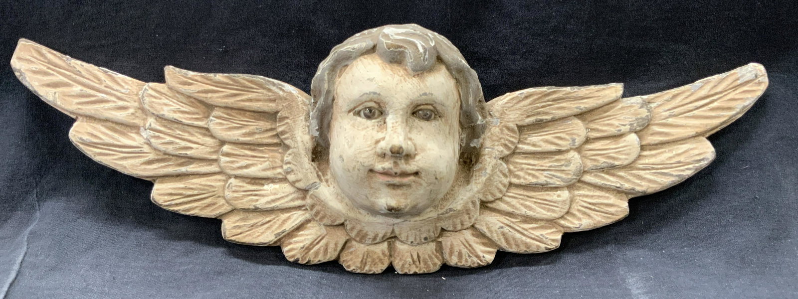 Vintage Wooden Carved Cherub Head W Glass Eyes (1 of 10)