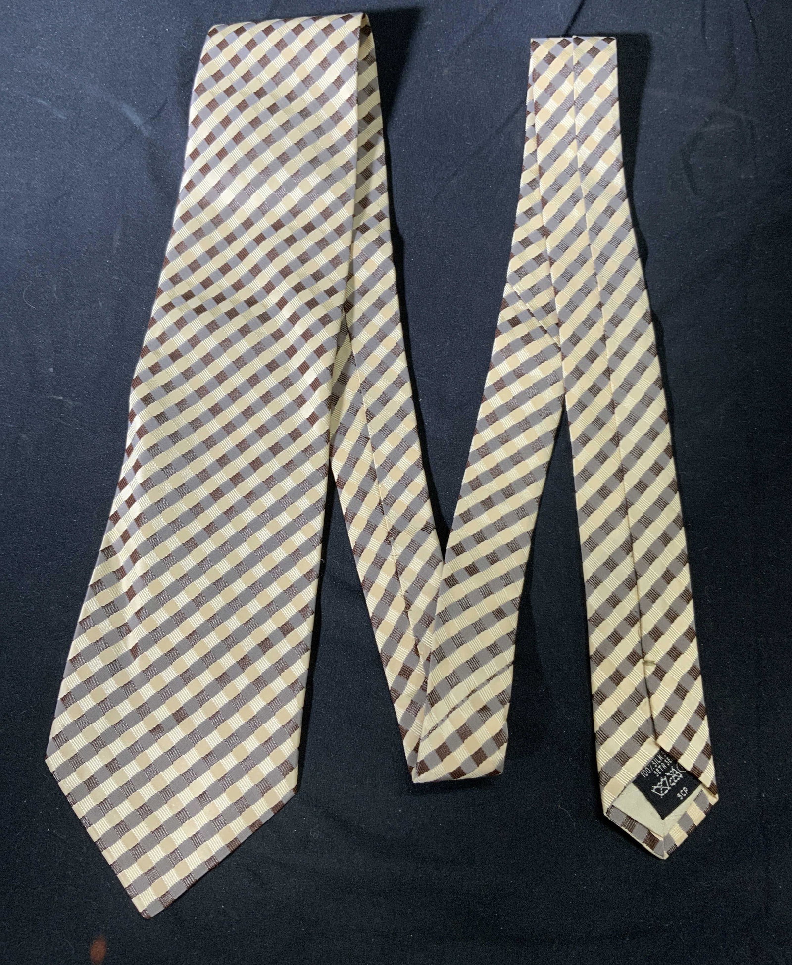 DUNHILL Cream Gingham Pattern Silk Tie England (1 of 6)