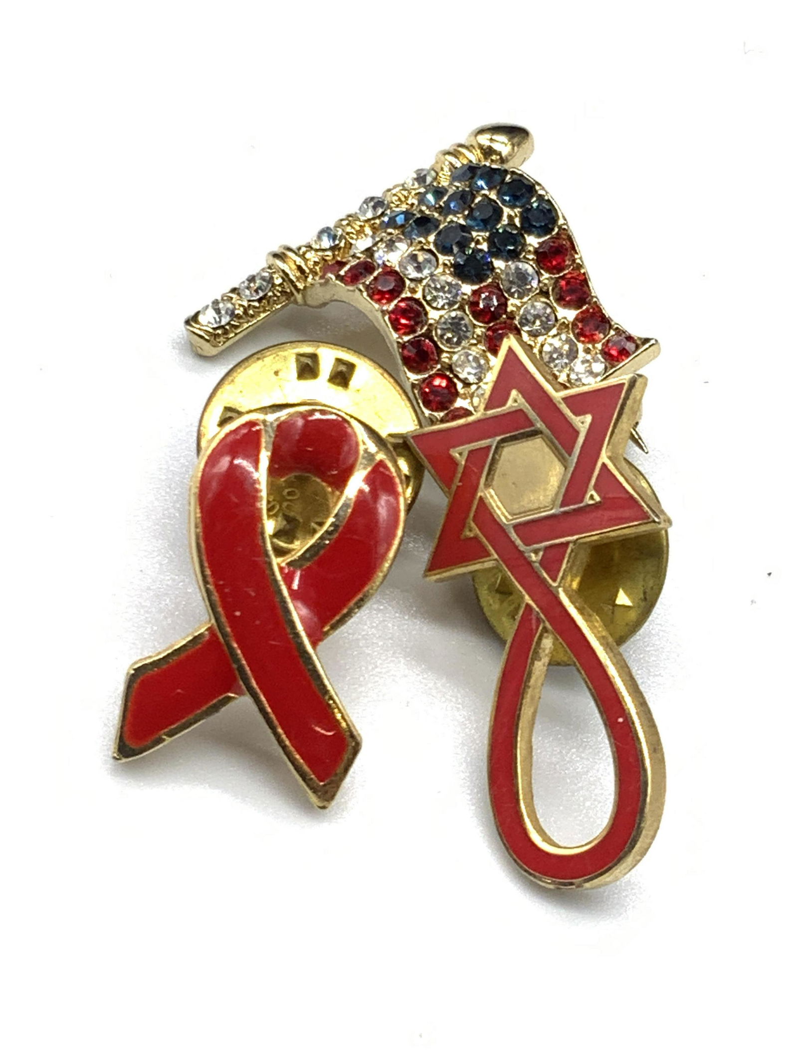 Lot 3 Red Enamel Pins, American Flag & More (1 of 6)