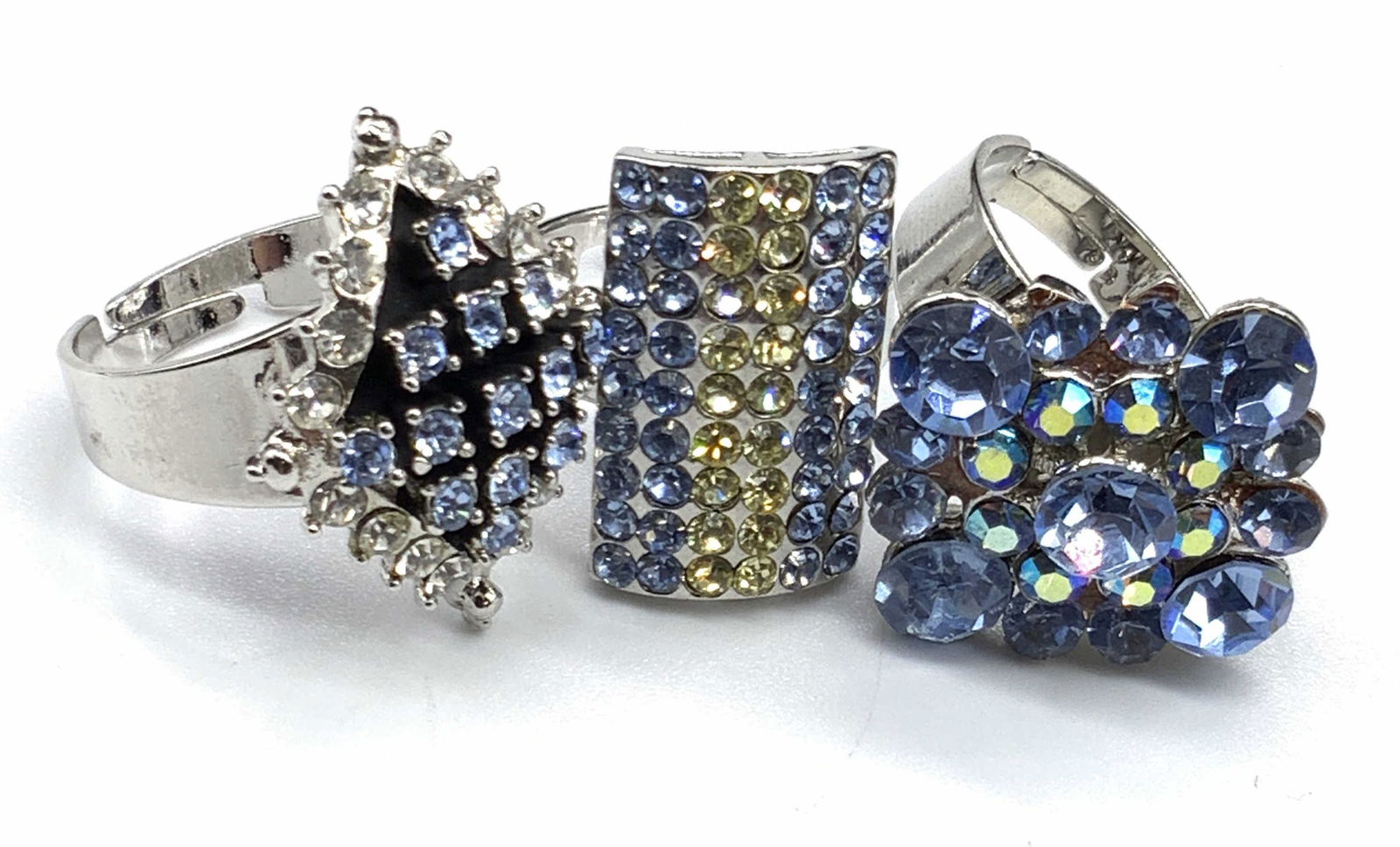 Lot 3 Bejeweled Blue Crystal Rings, Jewelry (1 of 9)