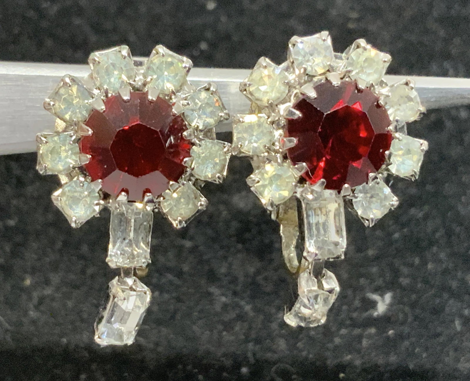 Ruby and Clear RHINESTONE Clip On Earrings (1 of 5)