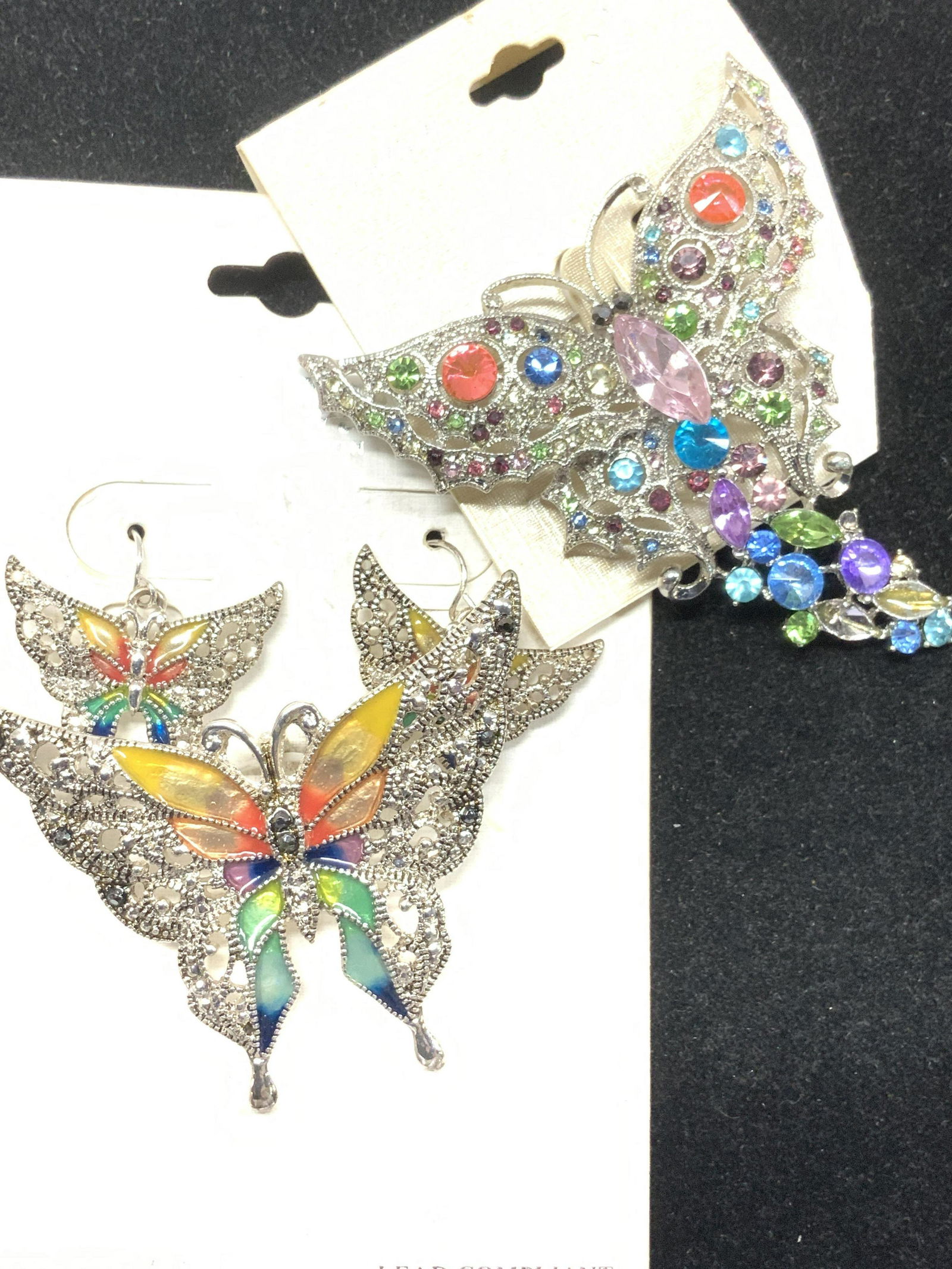 BUTTERFLY Enamel & Crystal Brooches, Earrings new (1 of 6)