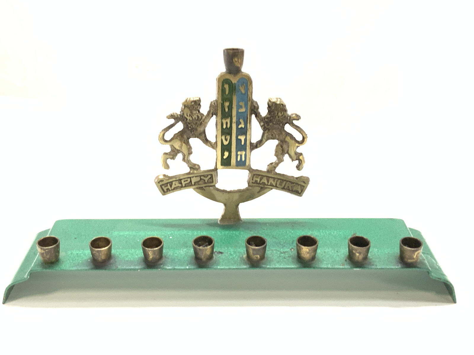 Happy Hanukkah Menorah with Brass Lions (1 of 5)