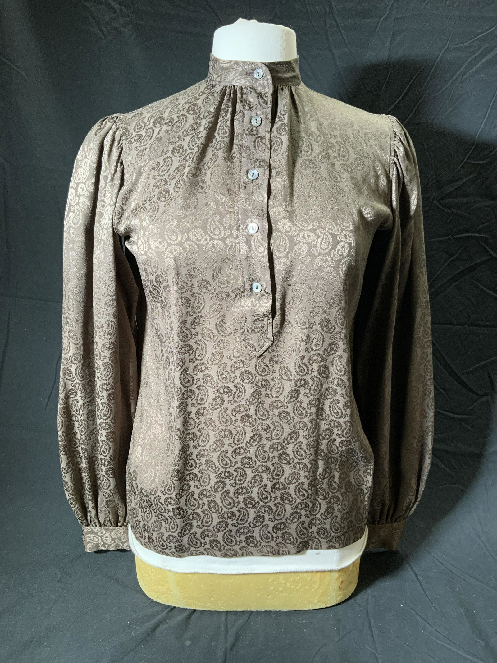 SAINT LAURENT Brown Silk Paisley Blouse (1 of 6)