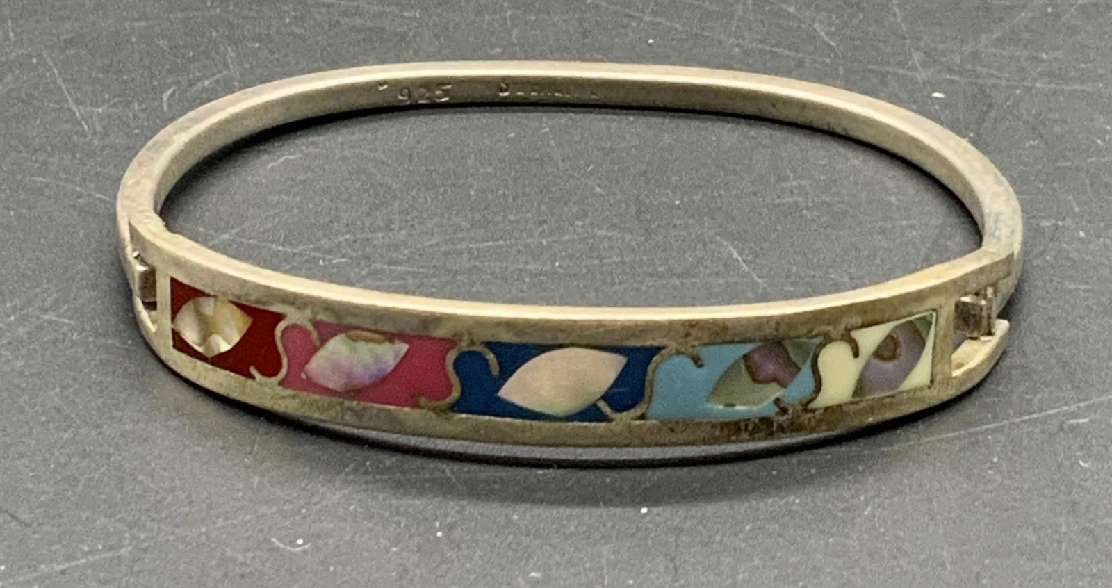 Vtg STERLING SILVER & MOP Bangle Bracelet, Mexico (1 of 7)