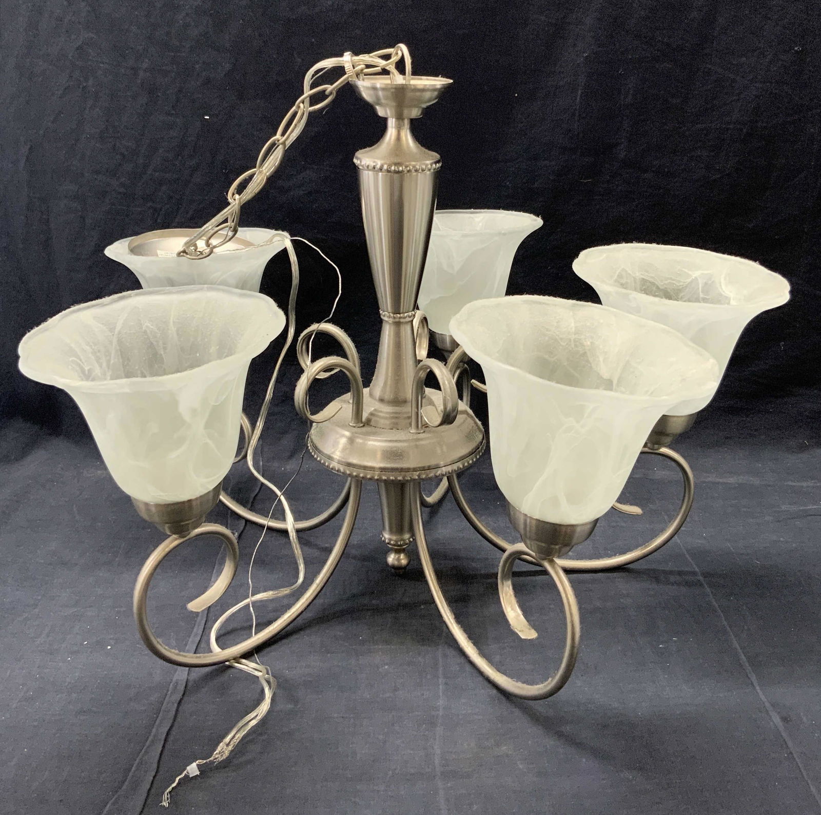 Five Arm Tulip Glass Globe & Metal Chandelier (1 of 14)