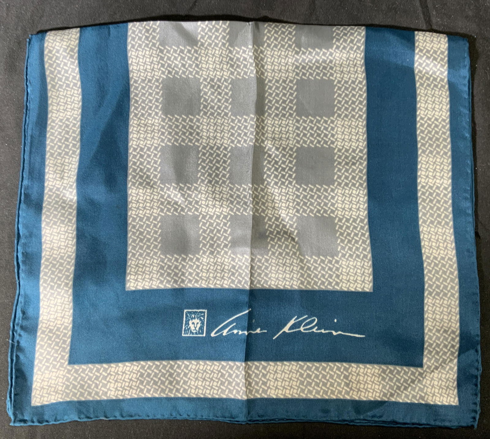 ANNE KLEIN Blue & Grey Silk Scarf (1 of 5)