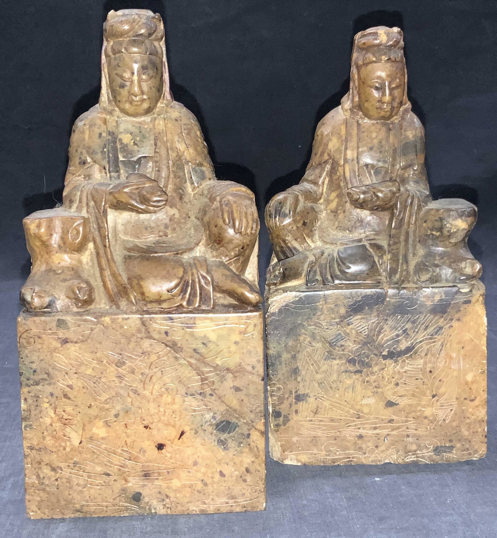 Carved Stone Asian Noble Figure Bookends (1 of 9)