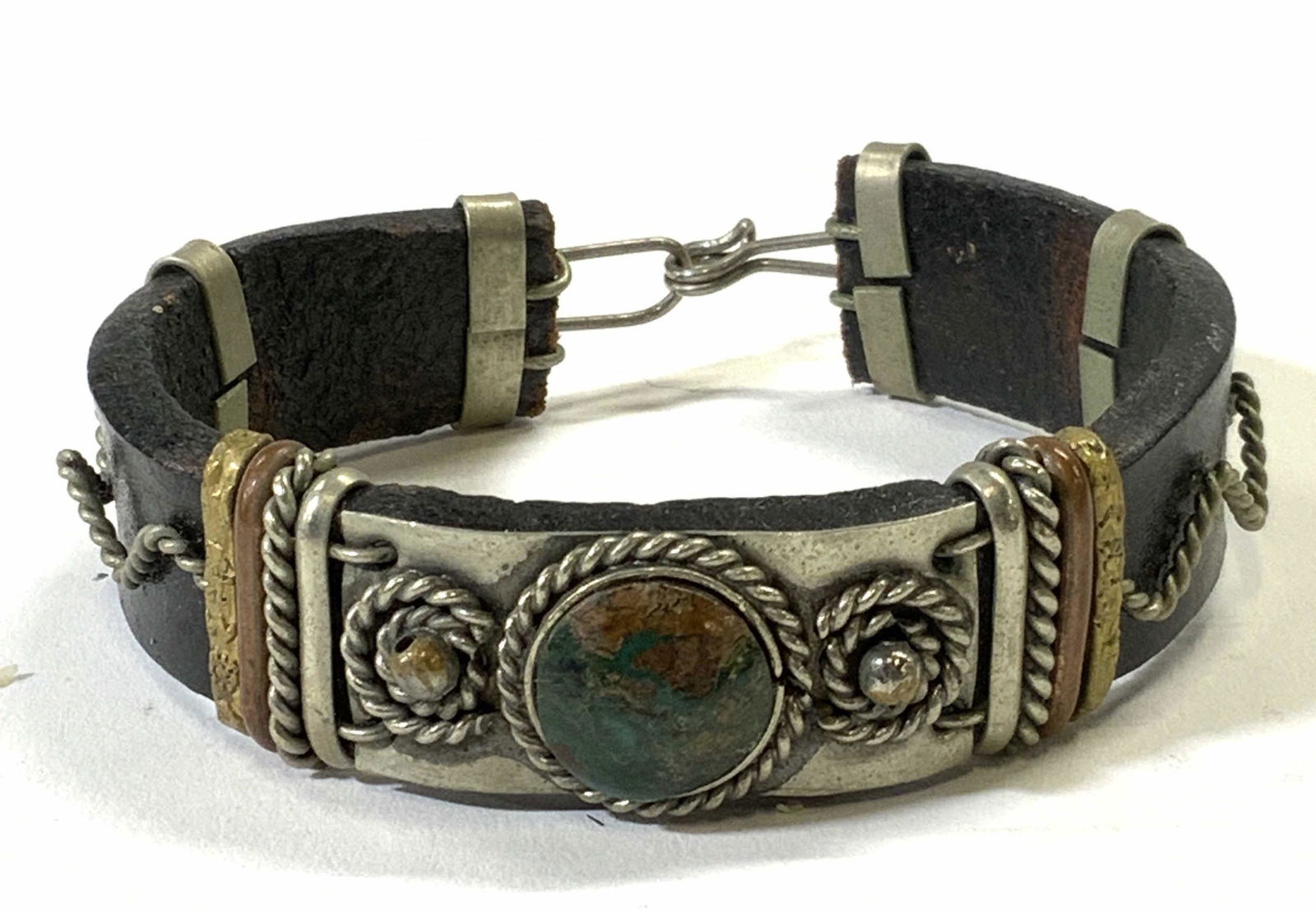 Vintage Leather & Wire Wrap Bracelet, Jewelry (1 of 6)
