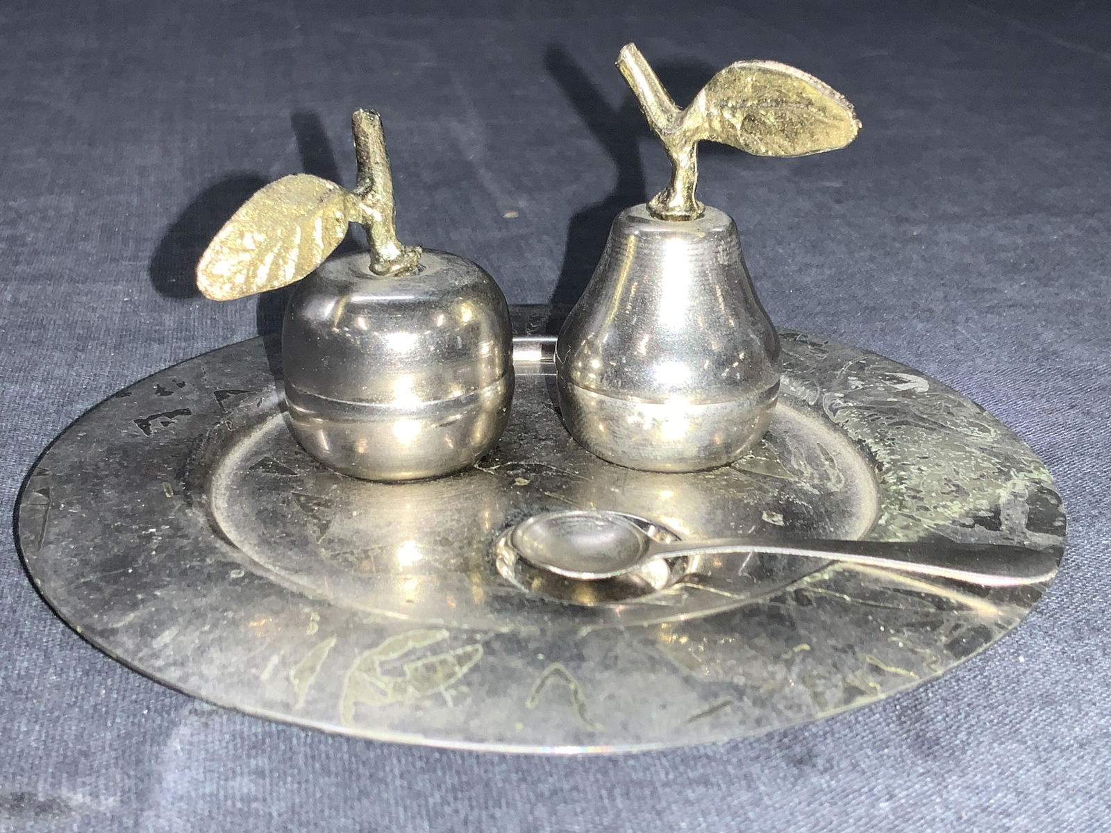 Silver Plate Fruit Shaped Salt Cellar Vessels (1 of 7)