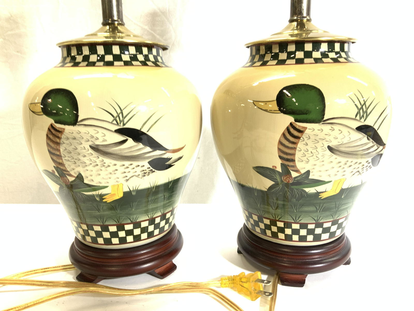 Pair Mallard Duck Ceramic Lamps on Asian Stands (1 of 8)