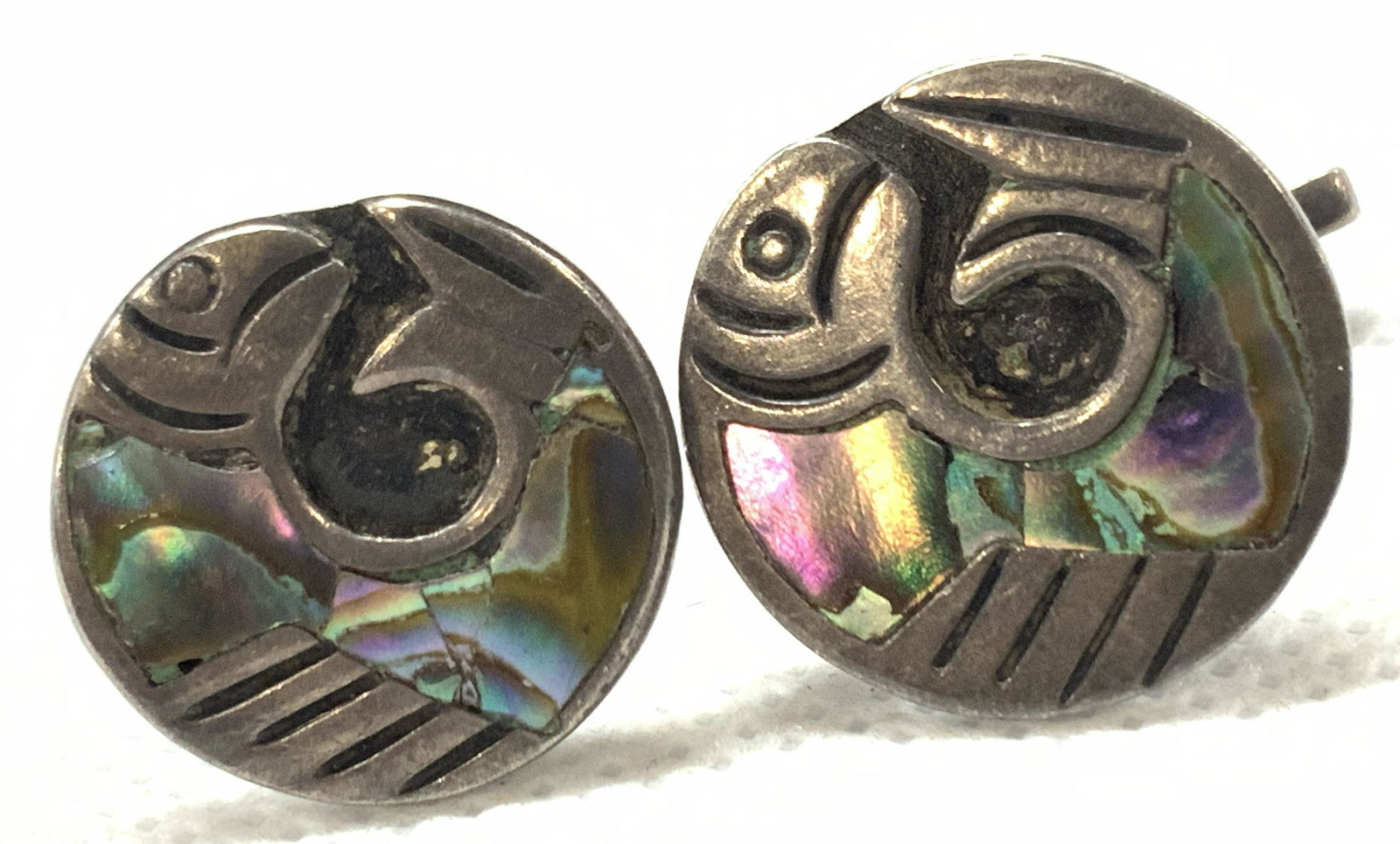 Vintage Sterling & Abalone Shell Fish Cuff Links (1 of 7)