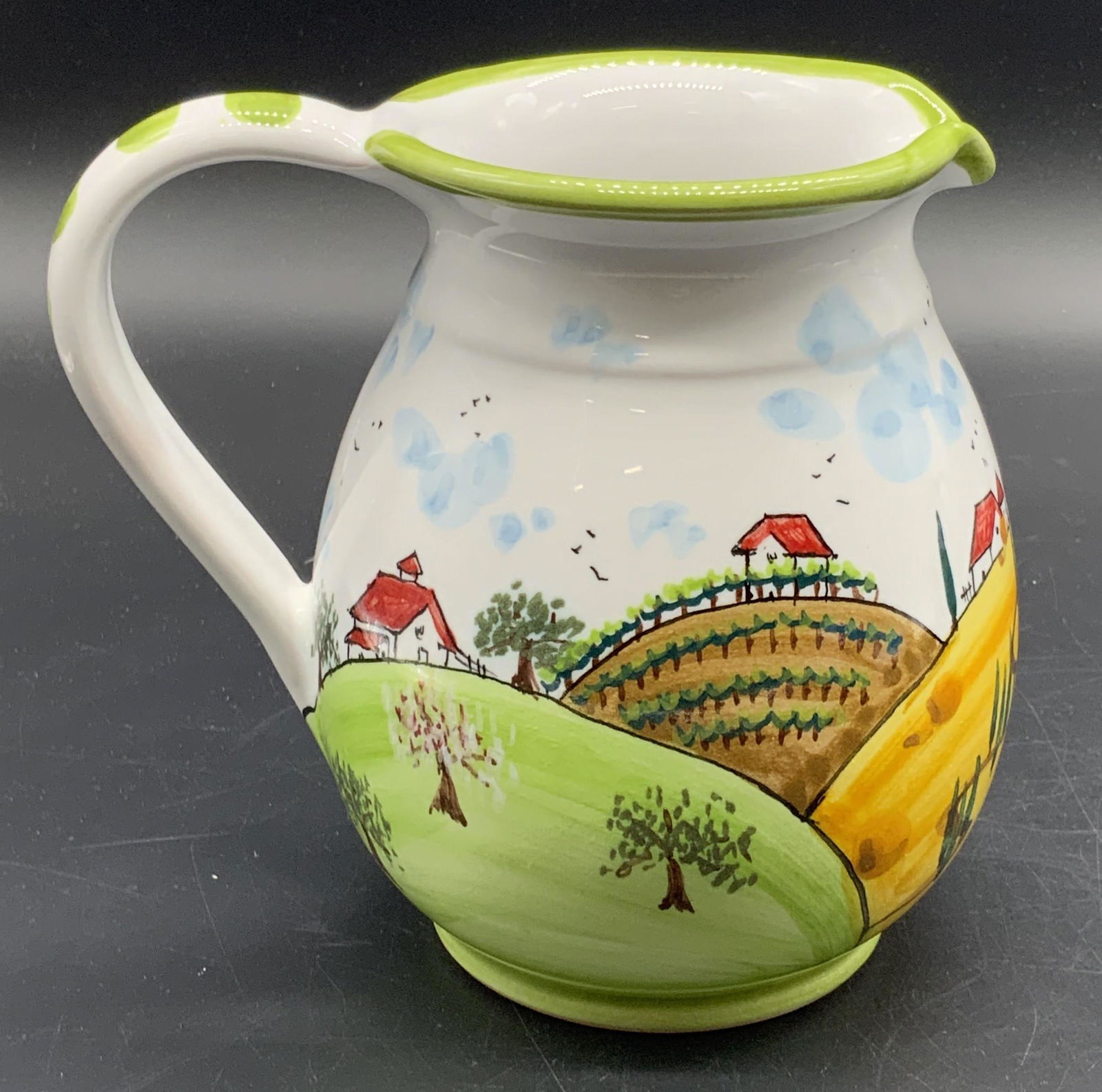 Signed C. 2009 Hand Painted Pottery Pitcher (1 of 10)