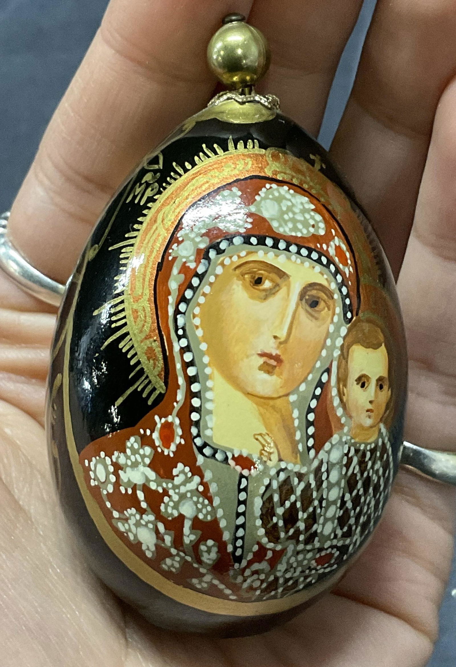 Lacquered Pysanky Egg W Madonna & Child (1 of 6)